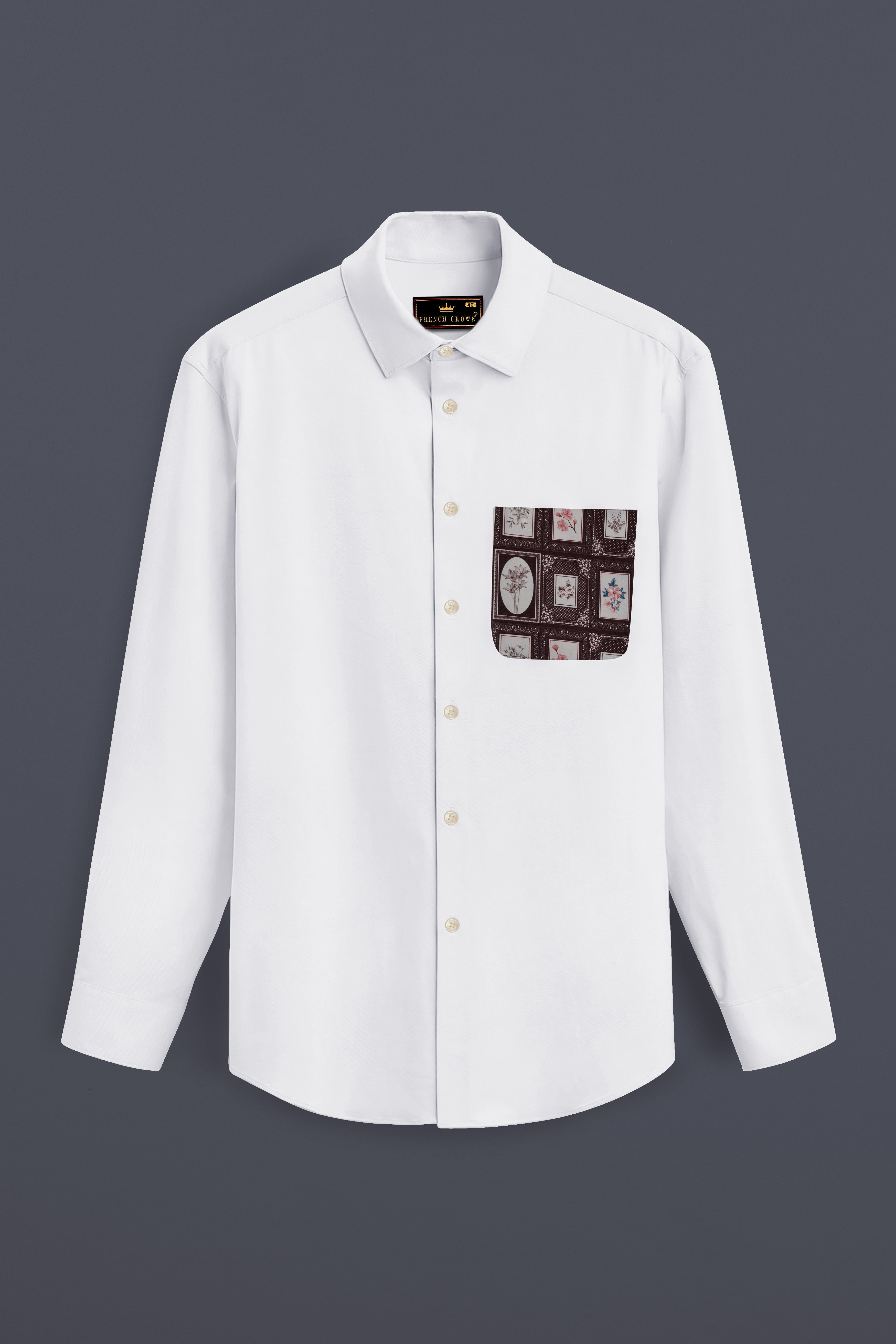Bright White with Frame Printed Patch Pocket Super Soft Premium Cotton Designer Shirt