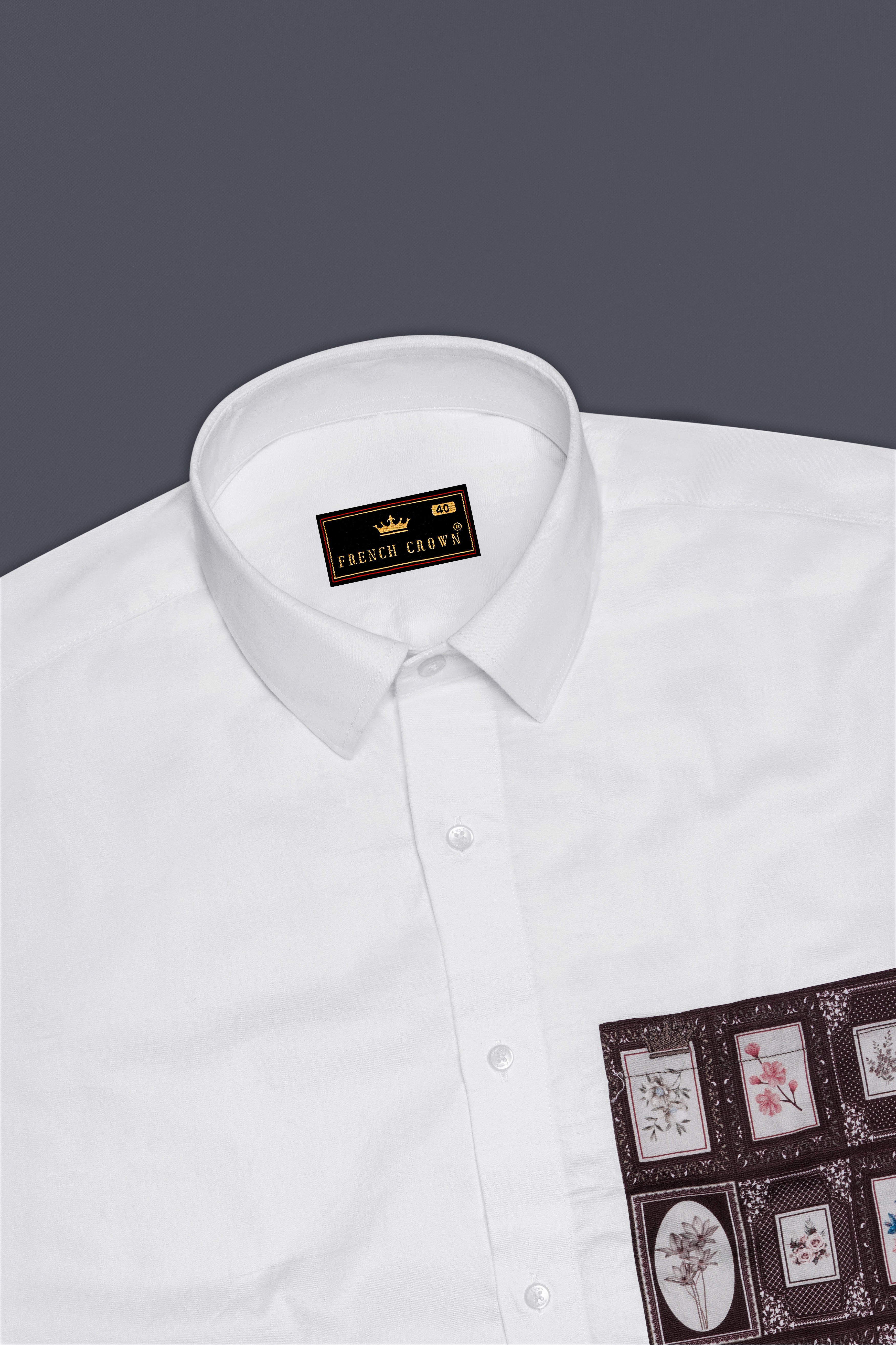 Bright White with Frame Printed Patch Pocket Super Soft Premium Cotton Designer Shirt