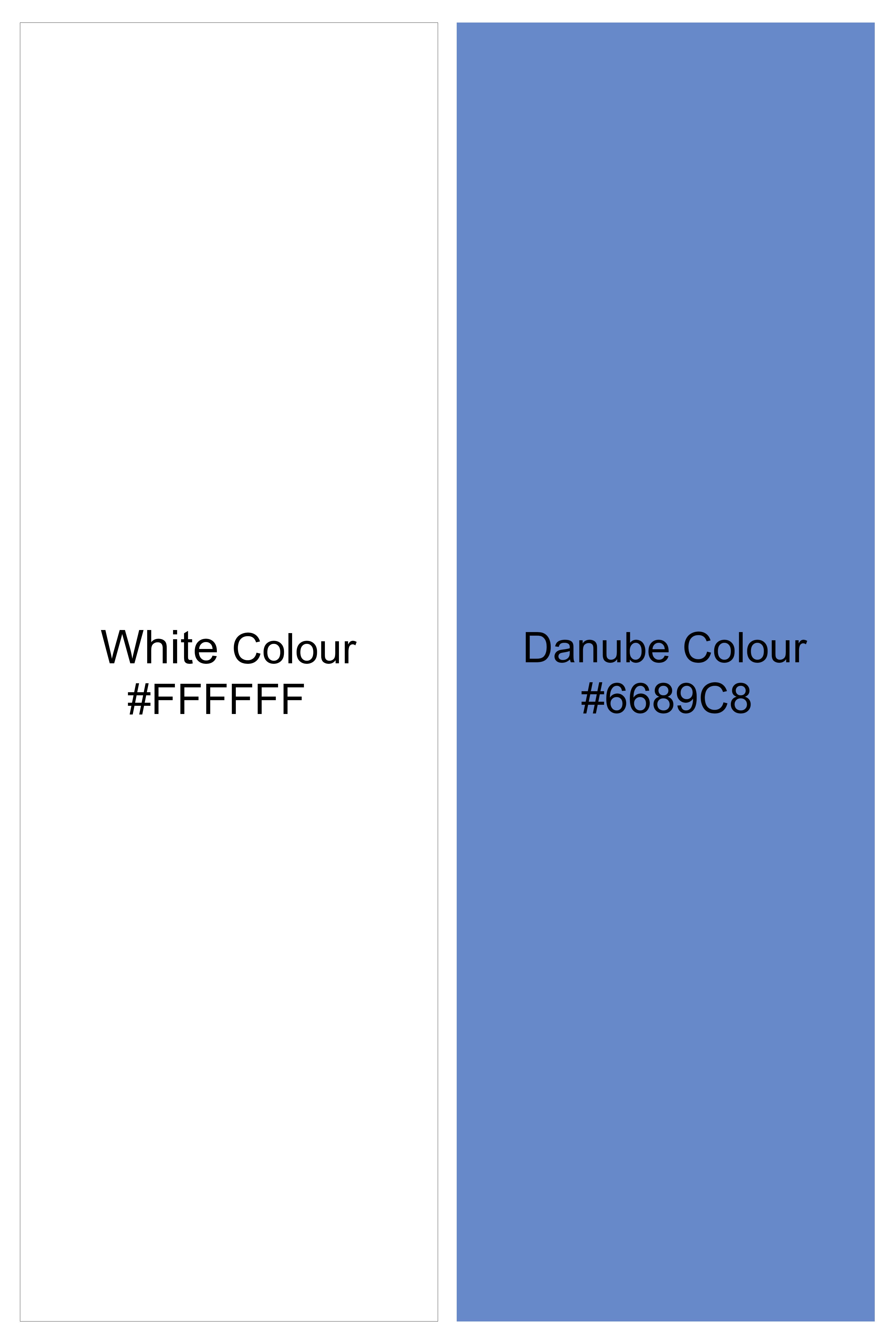 Bright White and Danube Blue Striped with Drum Set Embroidered Premium Cotton Designer Kurta Shirt