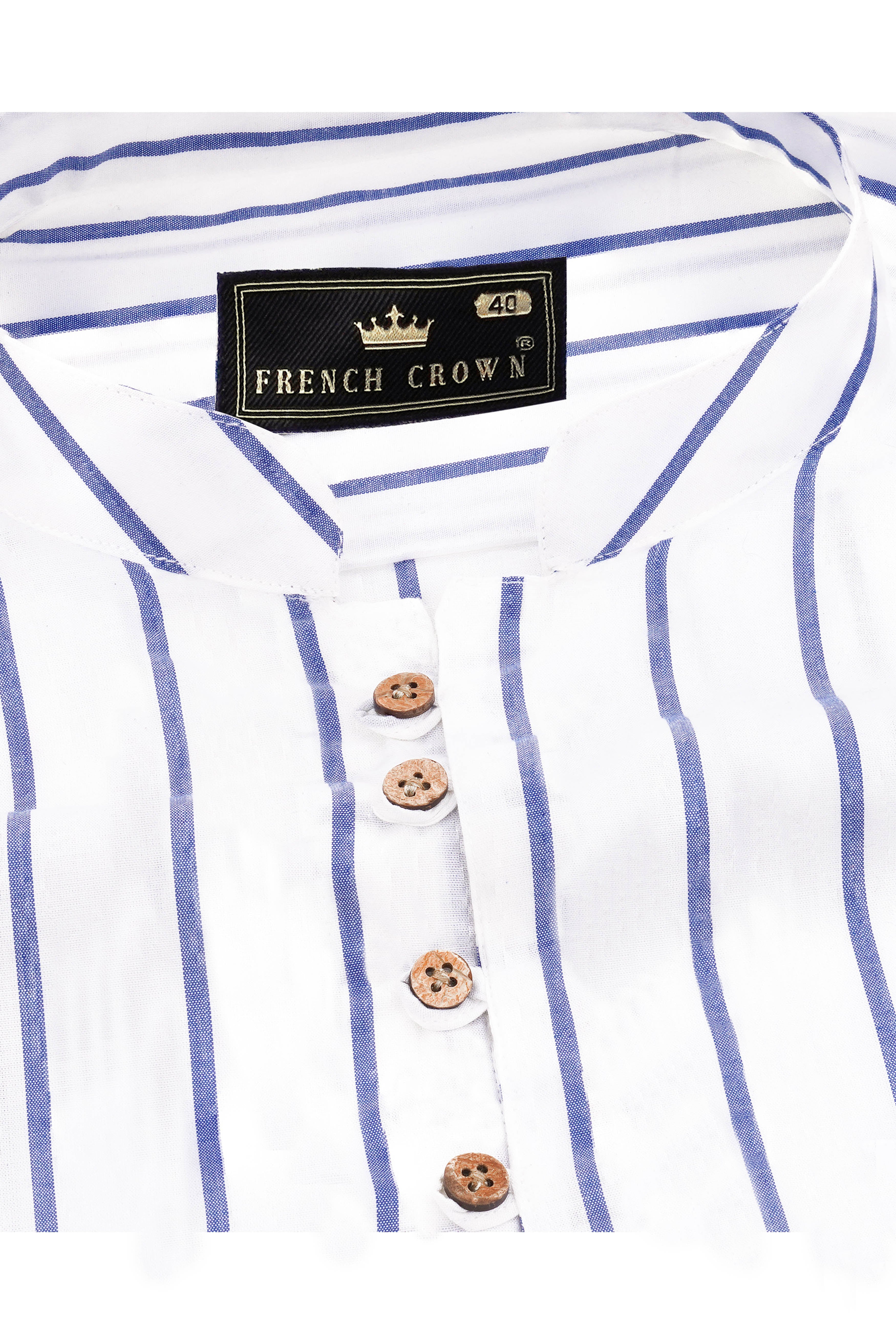 Bright White and Waikawa Blue Striped with Snake Printed Premium Cotton Designer Kurta Shirt