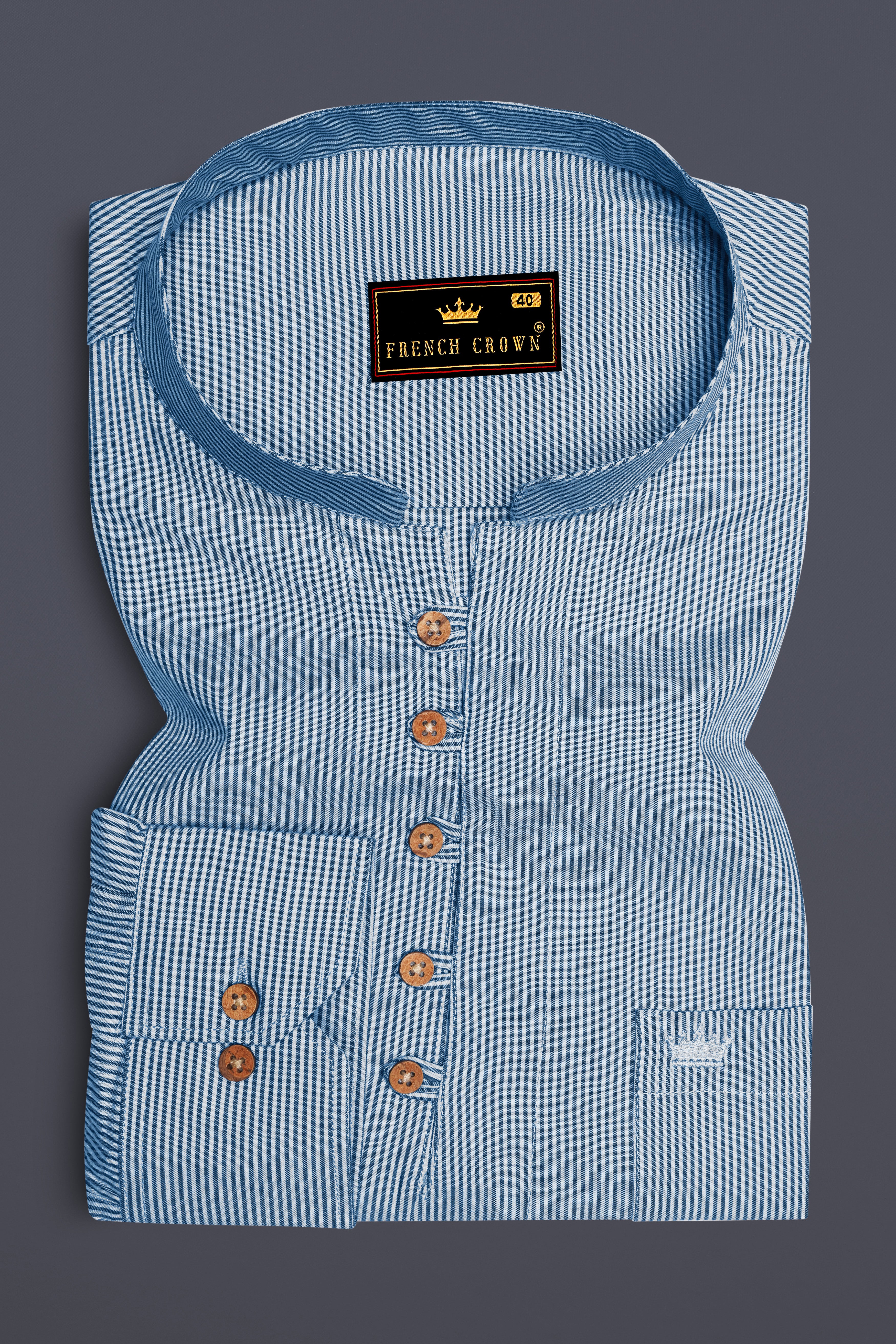 Spindle Blue and Timbe Blue Striped Premium Cotton Kurta Shirt