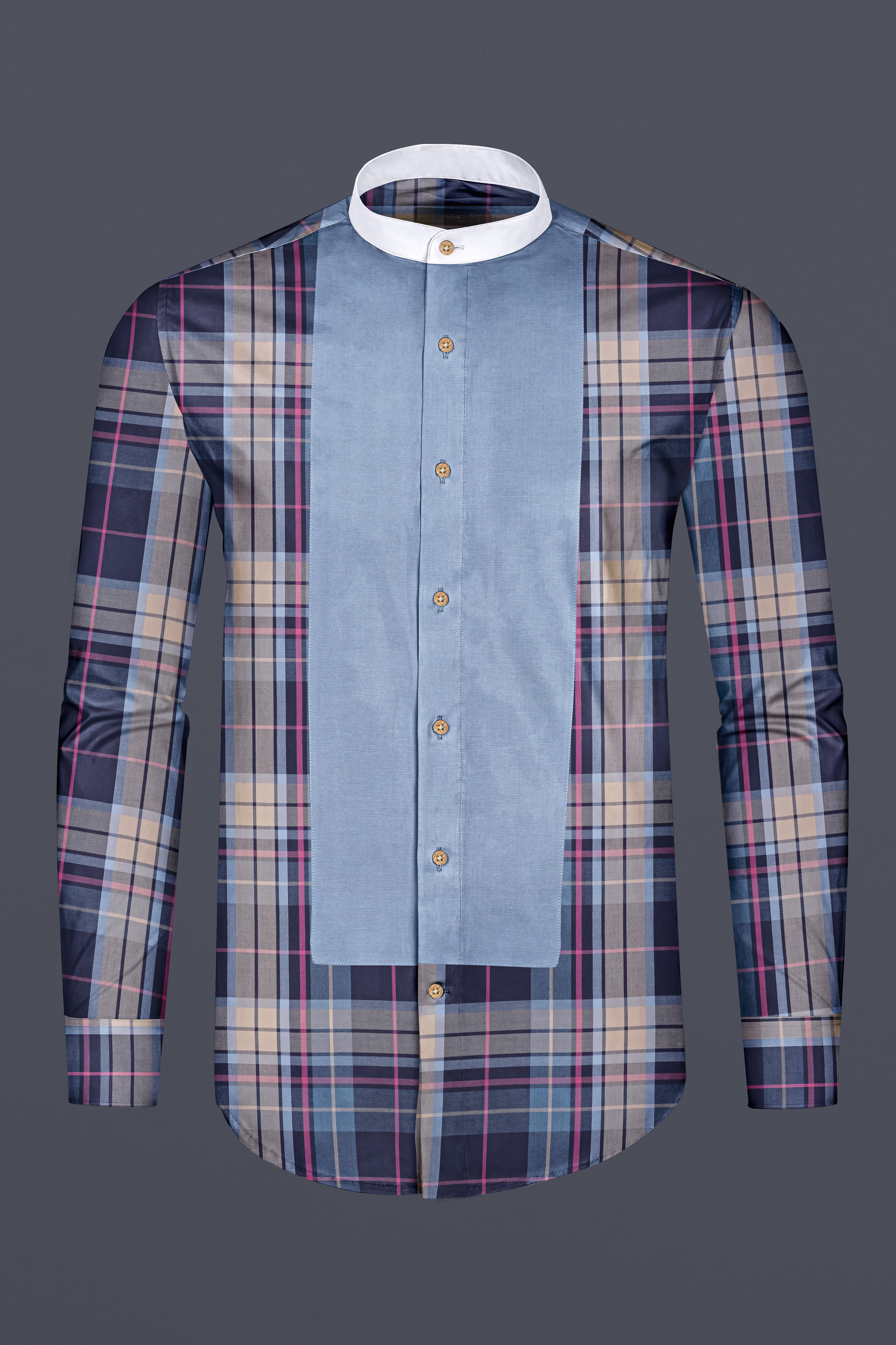 Regent Blue with Mirage Blue and Bizarre Brown Plaid Twill Premium Cotton Designer Shirt