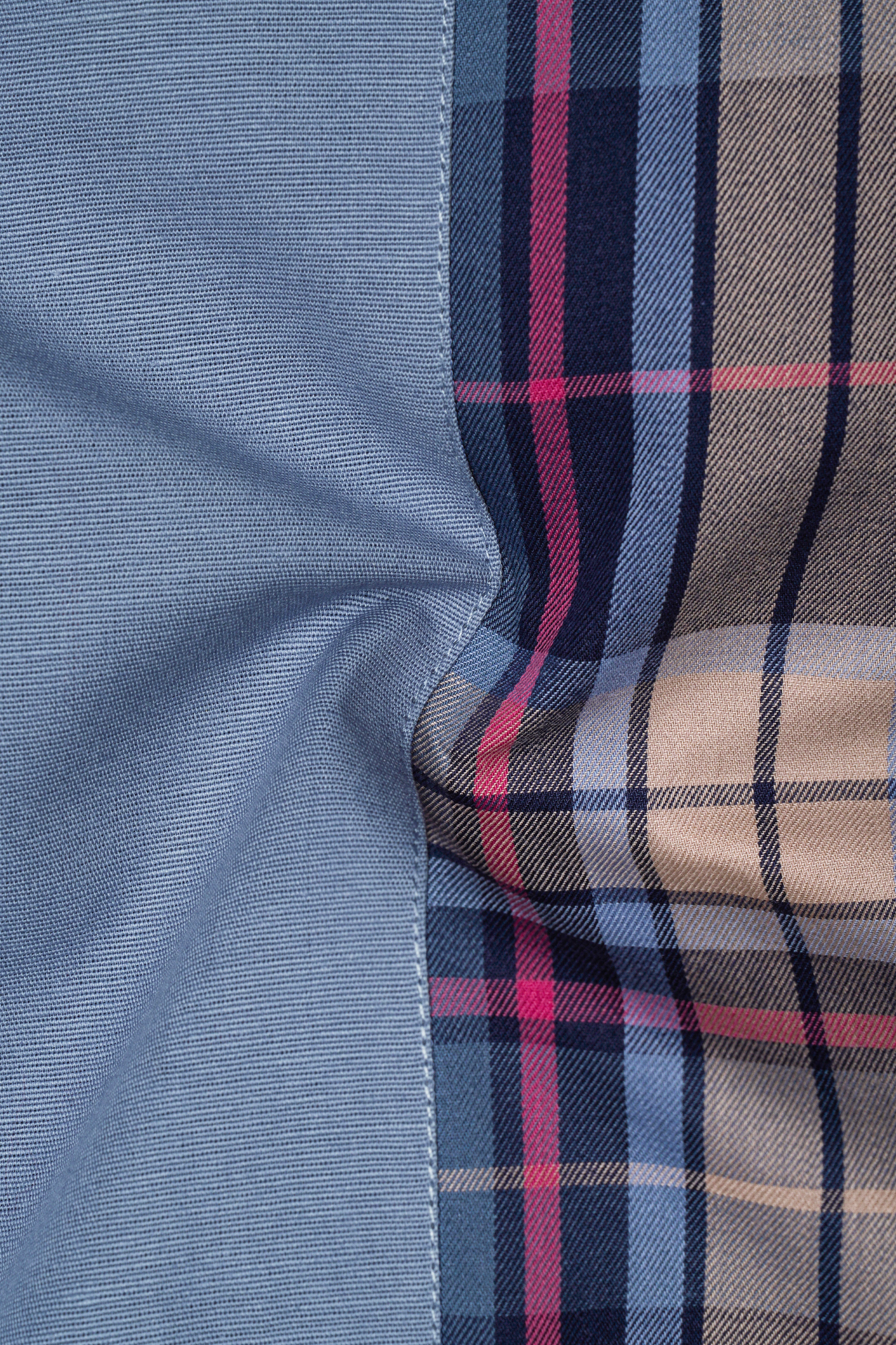 Regent Blue with Mirage Blue and Bizarre Brown Plaid Twill Premium Cotton Designer Shirt