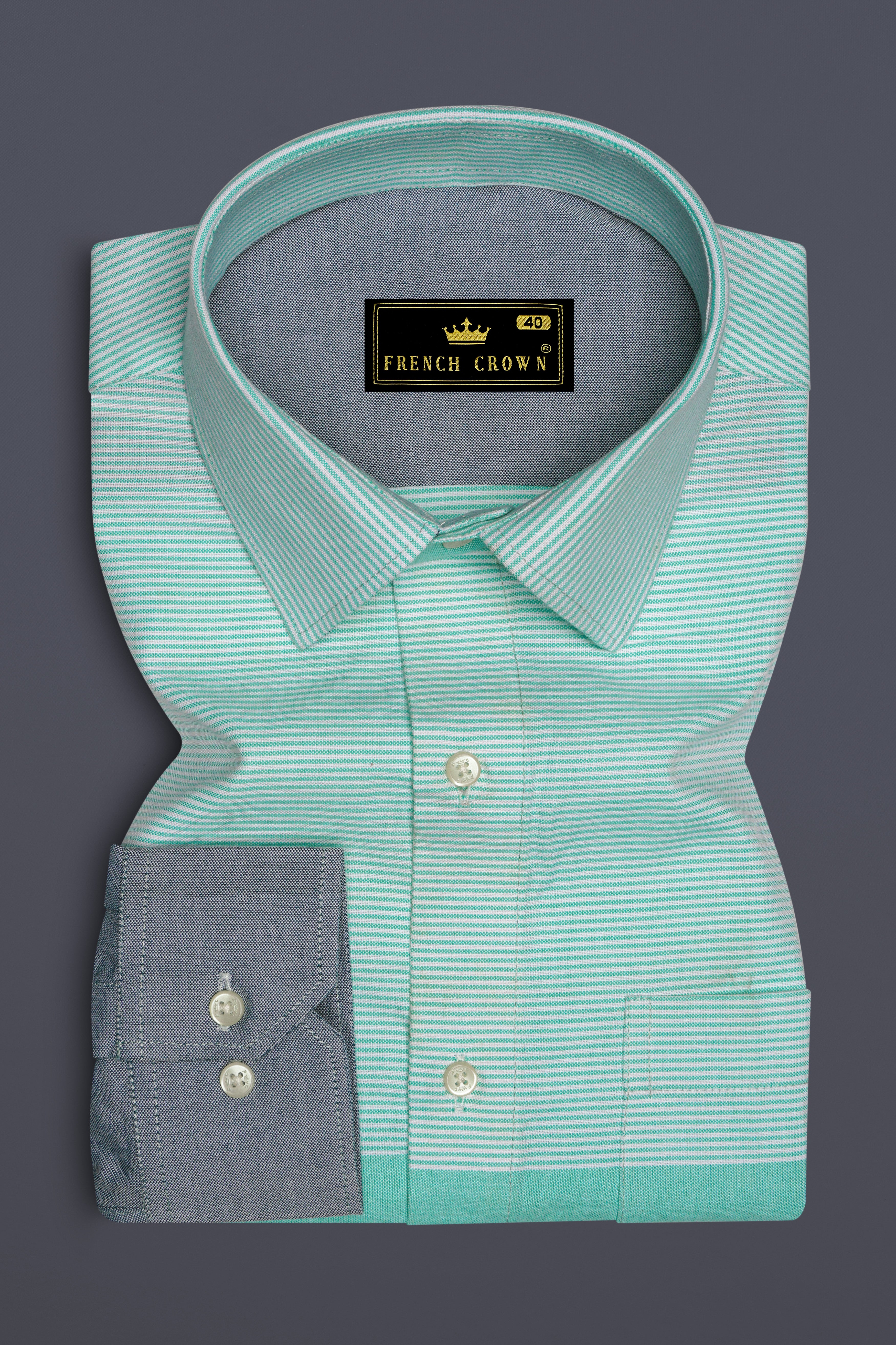 Manatee Gray with Scandal Aqua Green Royal Oxford Designer Shirt