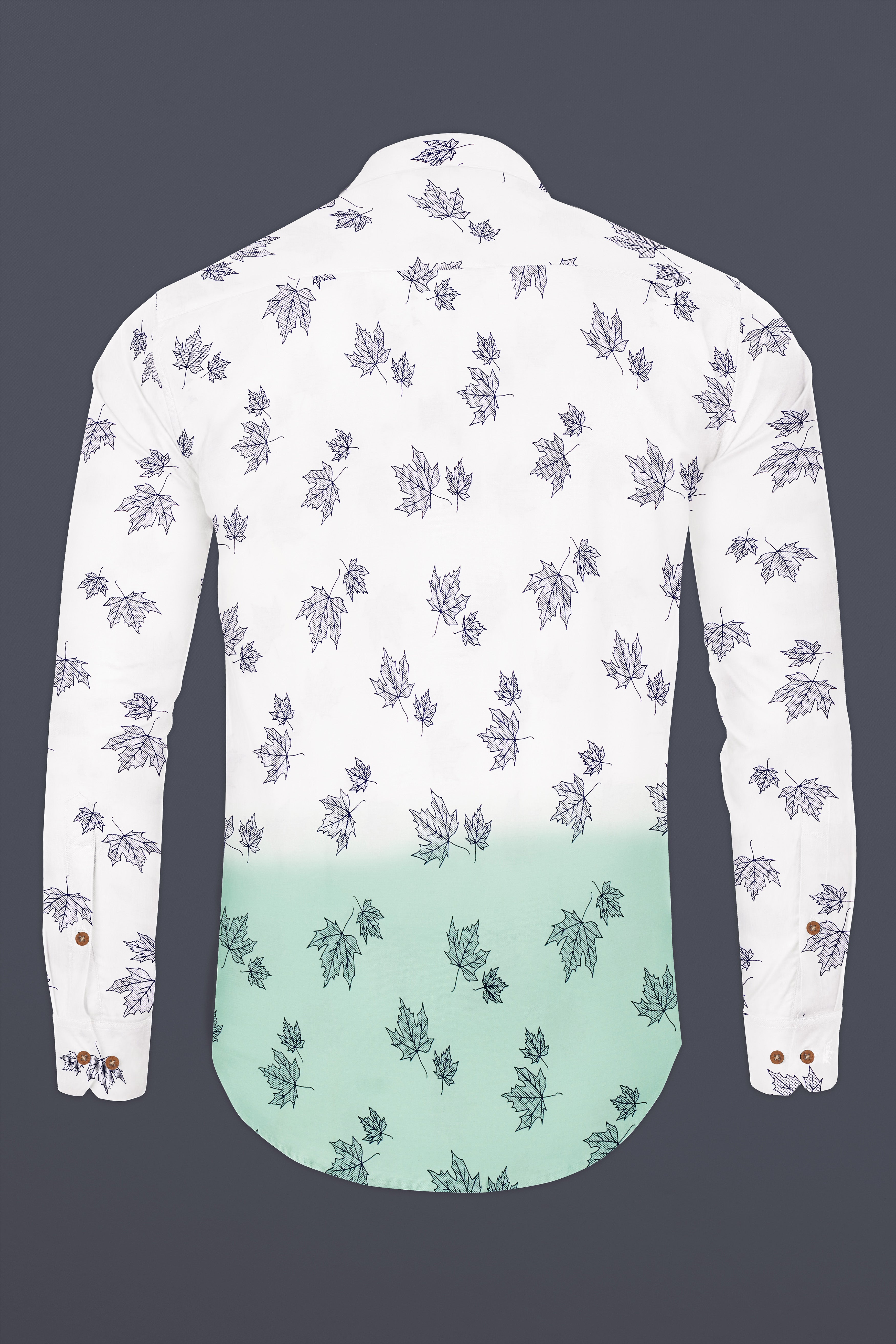 Bright White with Cruise Aqua Green Leaves Printed Premium Cotton Kurta Shirt