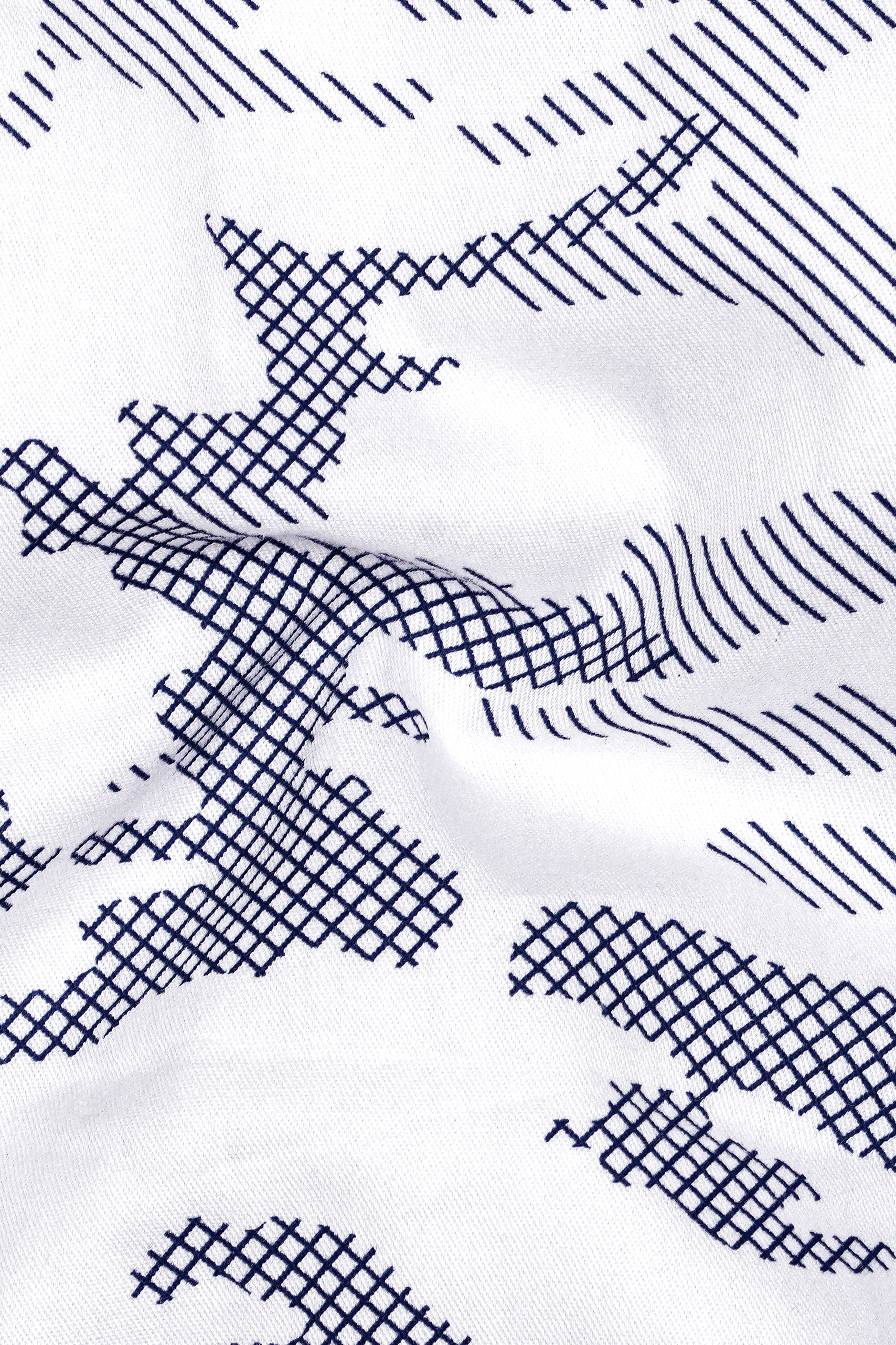 Bright White with Haiti Blue Stitched Design Super Soft Premium Cotton Shirt