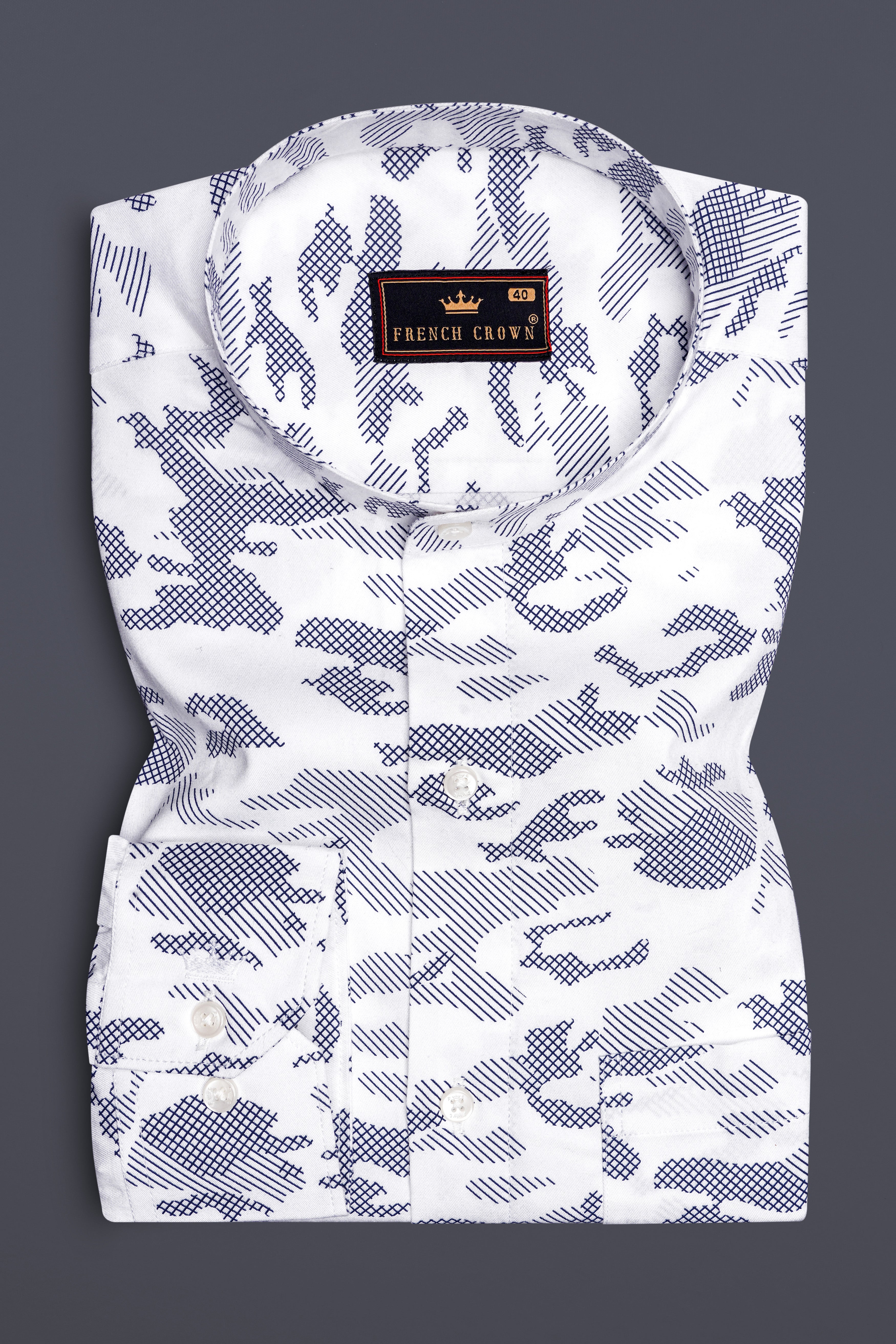 Bright White with Haiti Blue Stitched Design Super Soft Premium Cotton Shirt