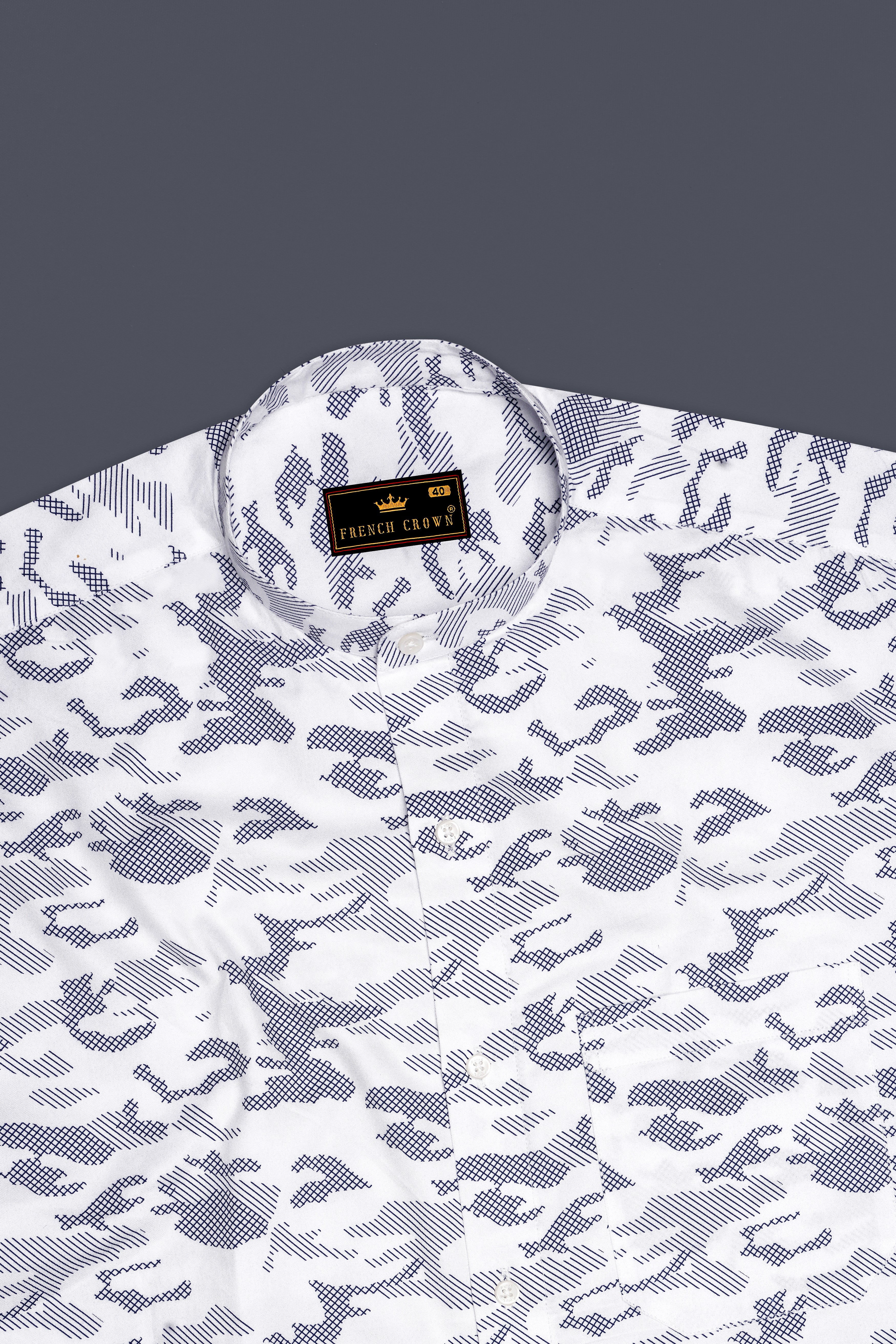 Bright White with Haiti Blue Stitched Design Super Soft Premium Cotton Shirt