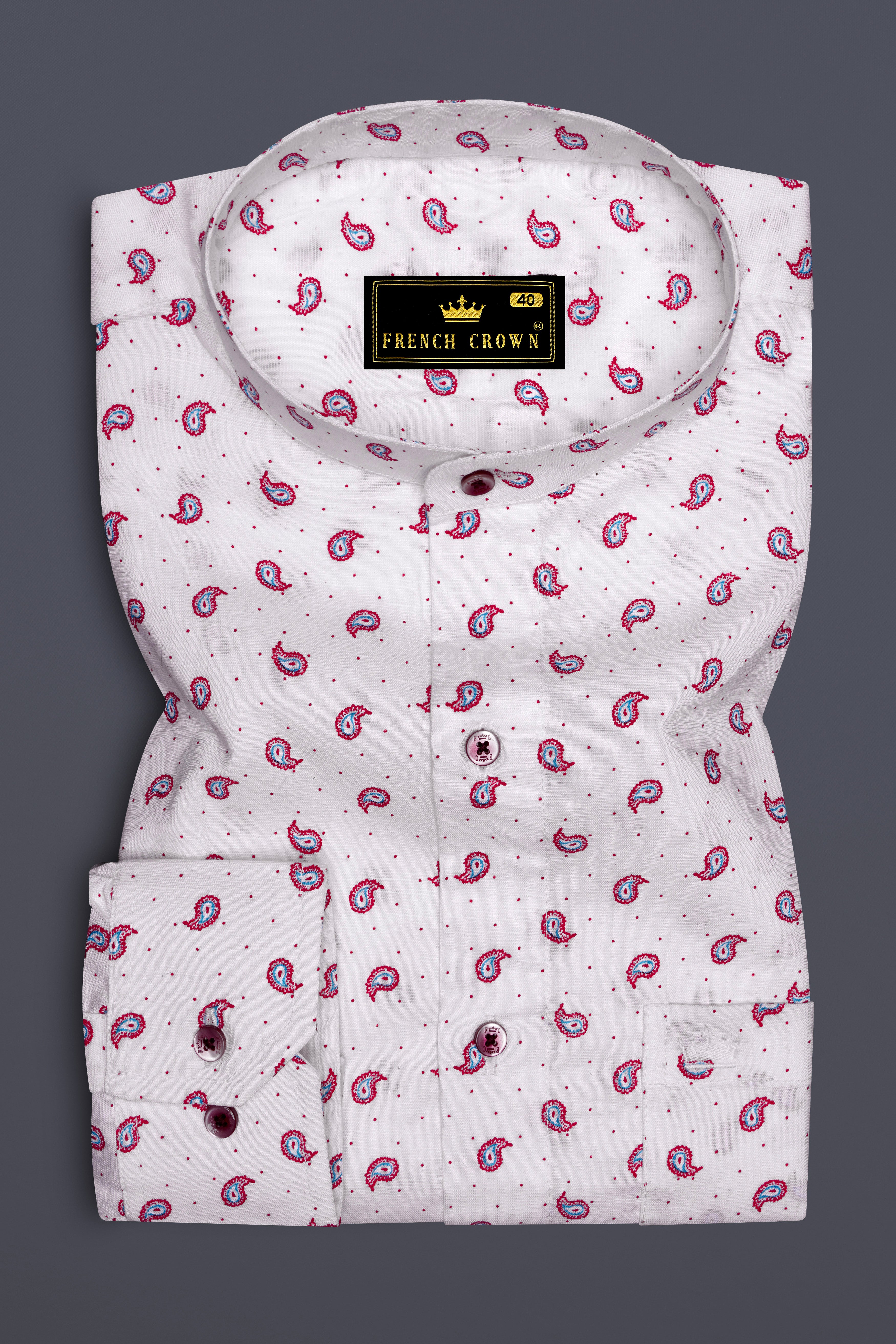 Bright White Paisley Printed Chambray Shirt