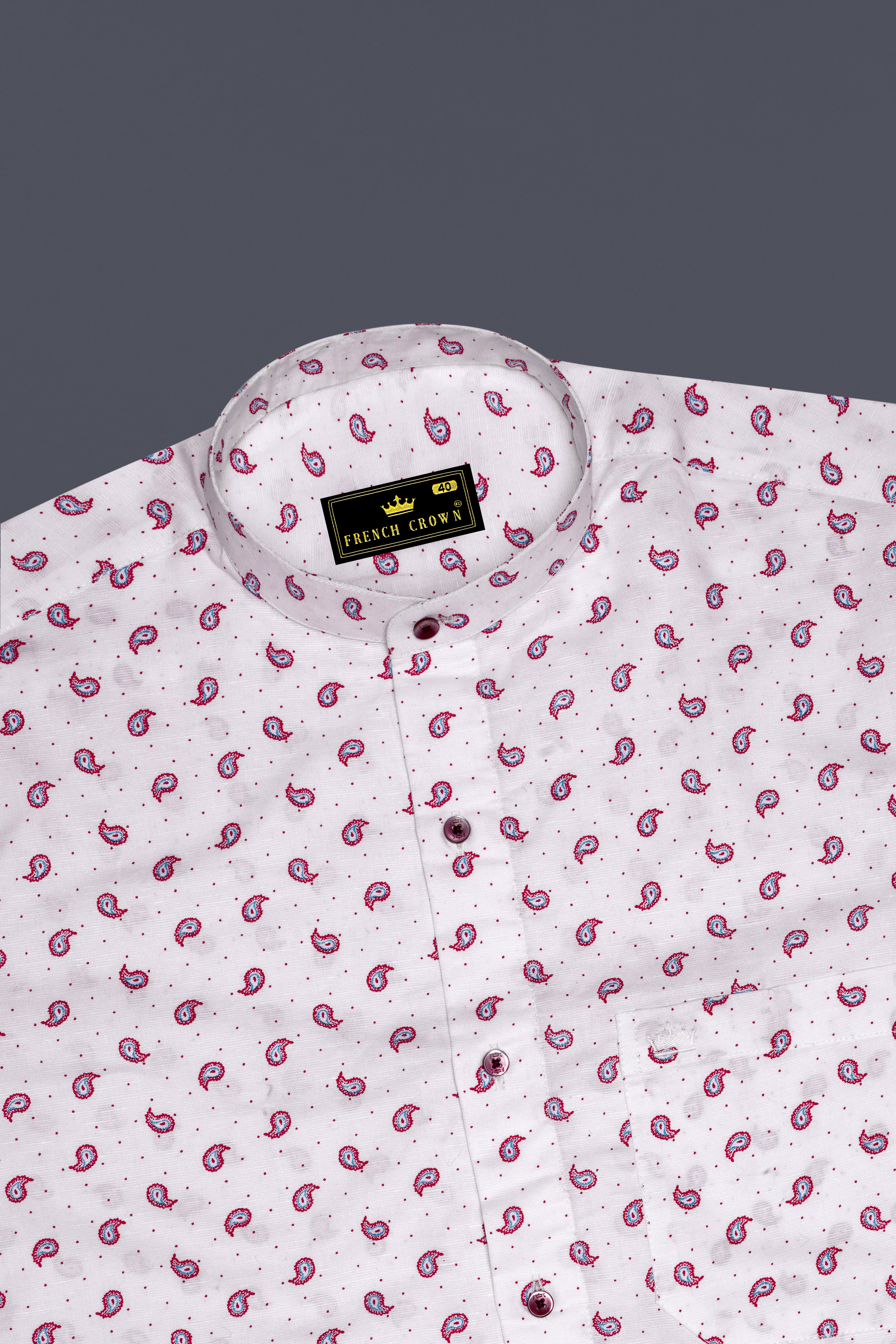 Bright White Paisley Printed Chambray Shirt