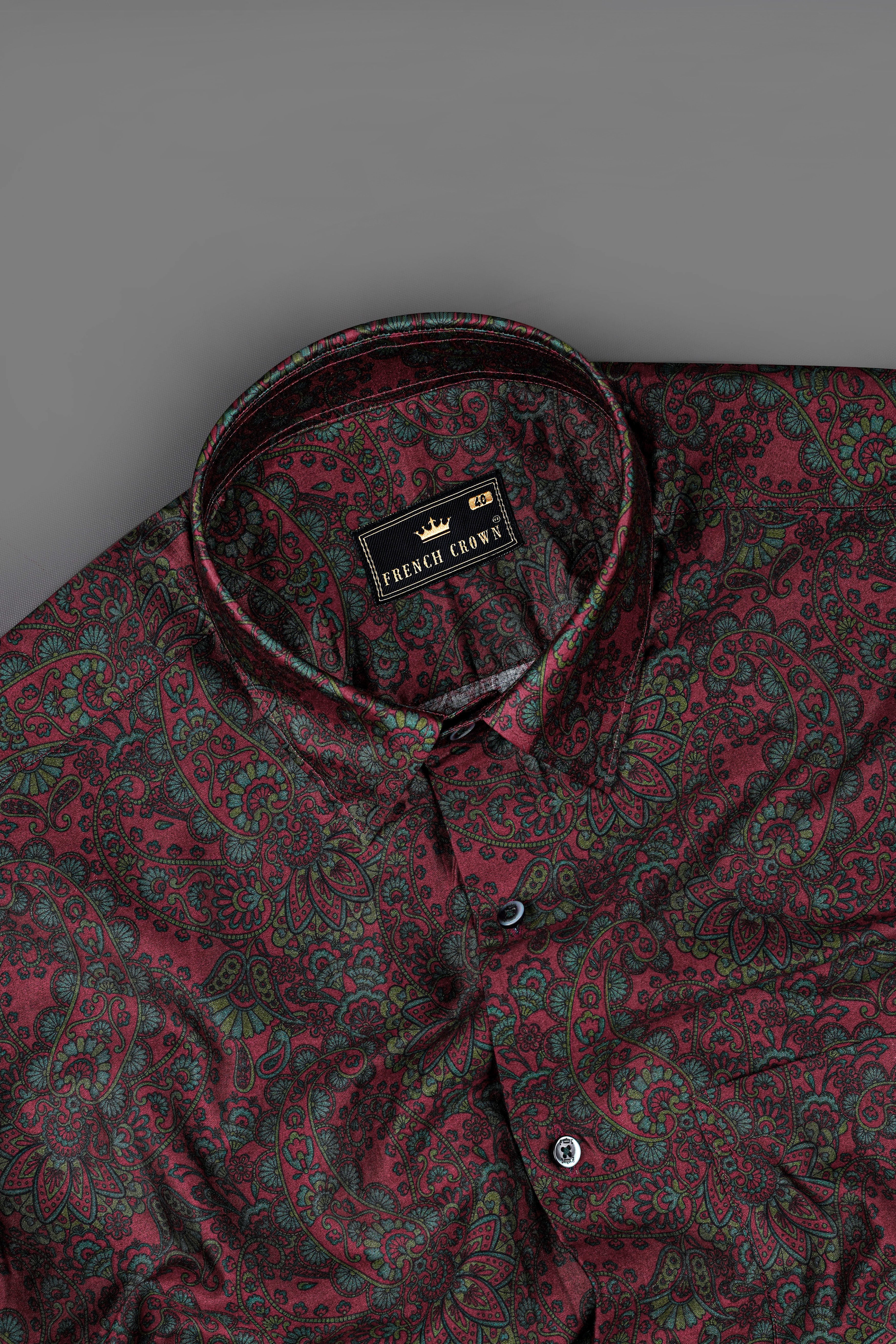 Monarch Maroon with William Green Paisley Printed Super Soft Premium Cotton Shirt