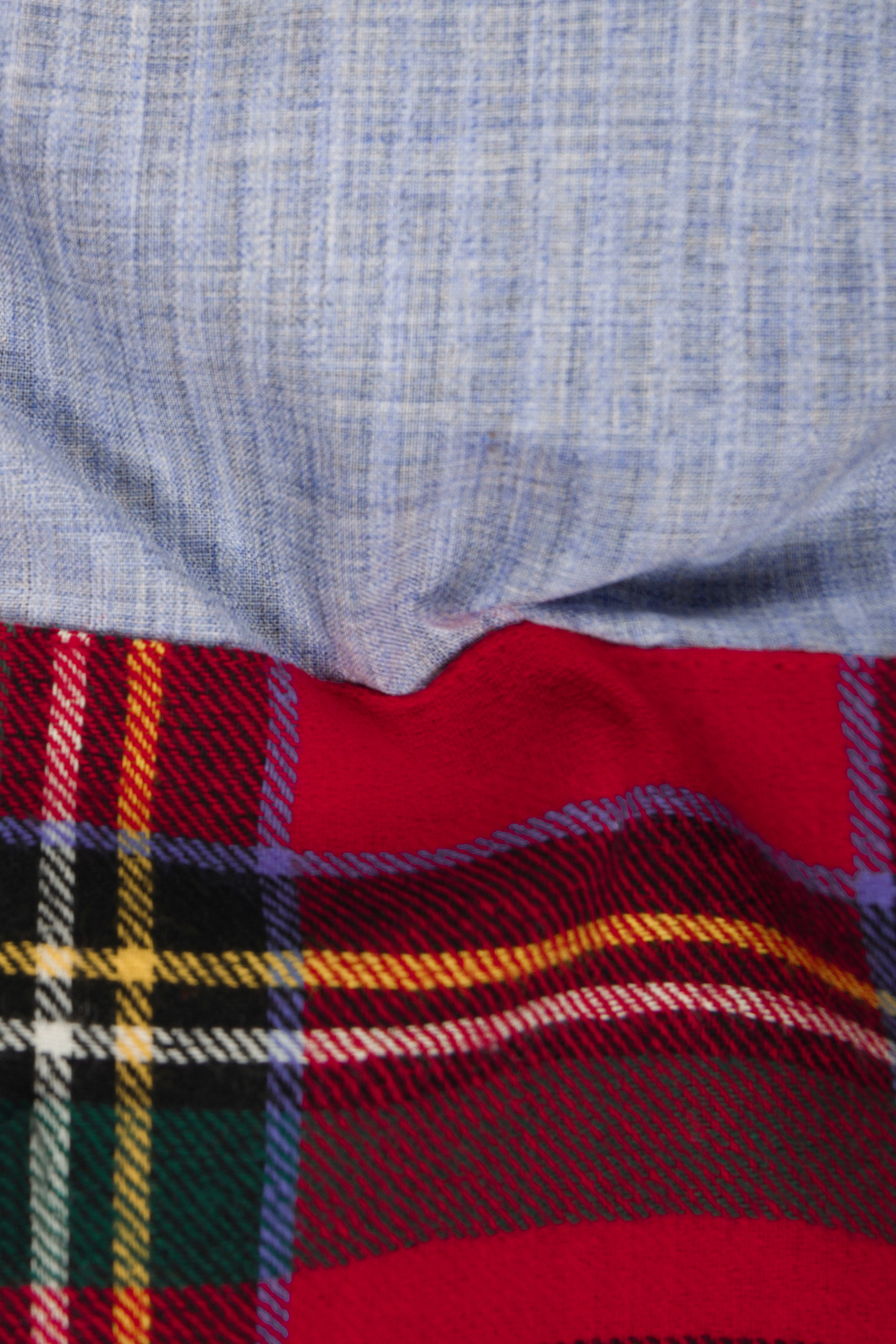 Geyser Gray with Scarlet Red Plaid Flannel Designer Bush Shirt