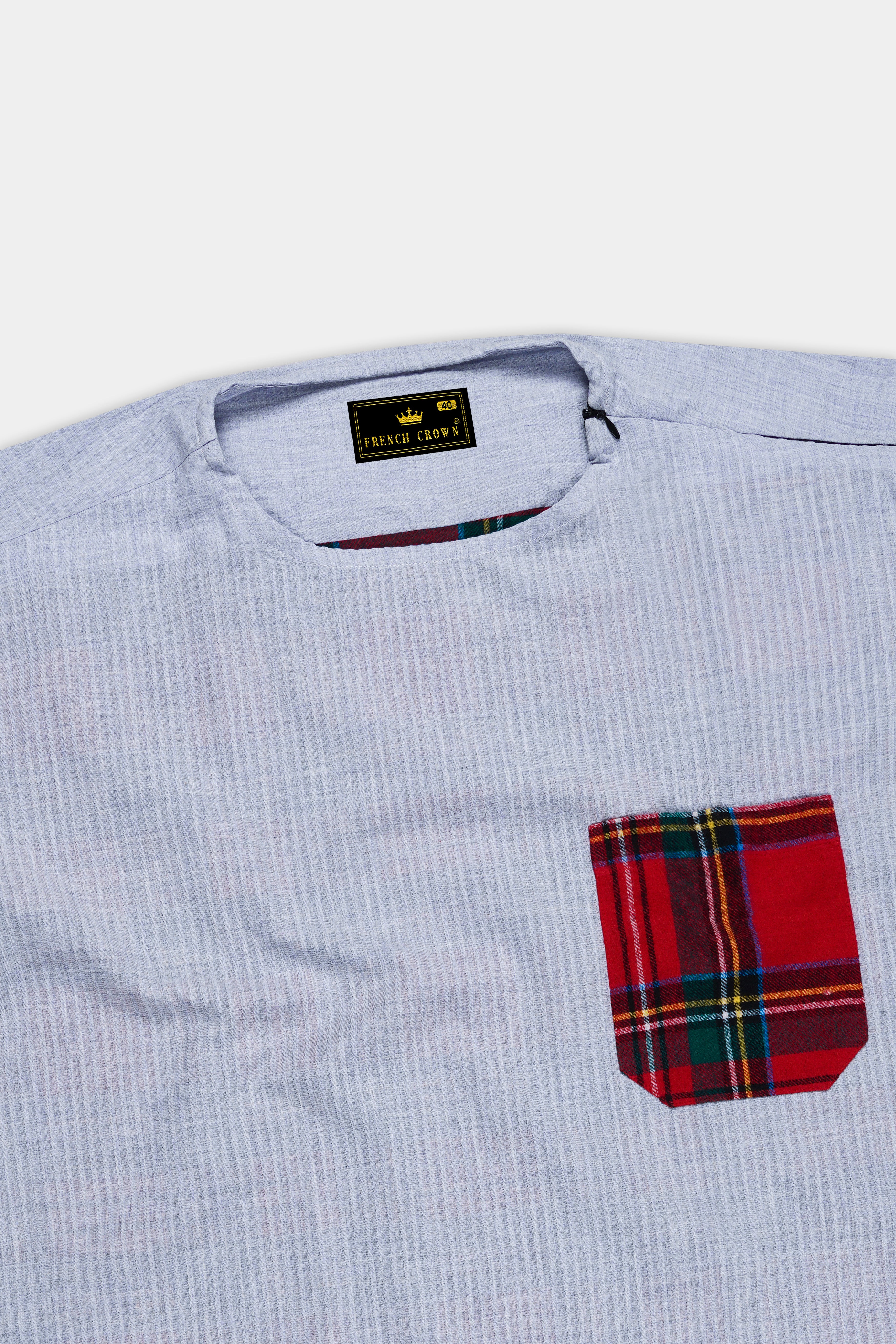 Geyser Gray with Scarlet Red Plaid Flannel Designer Bush Shirt