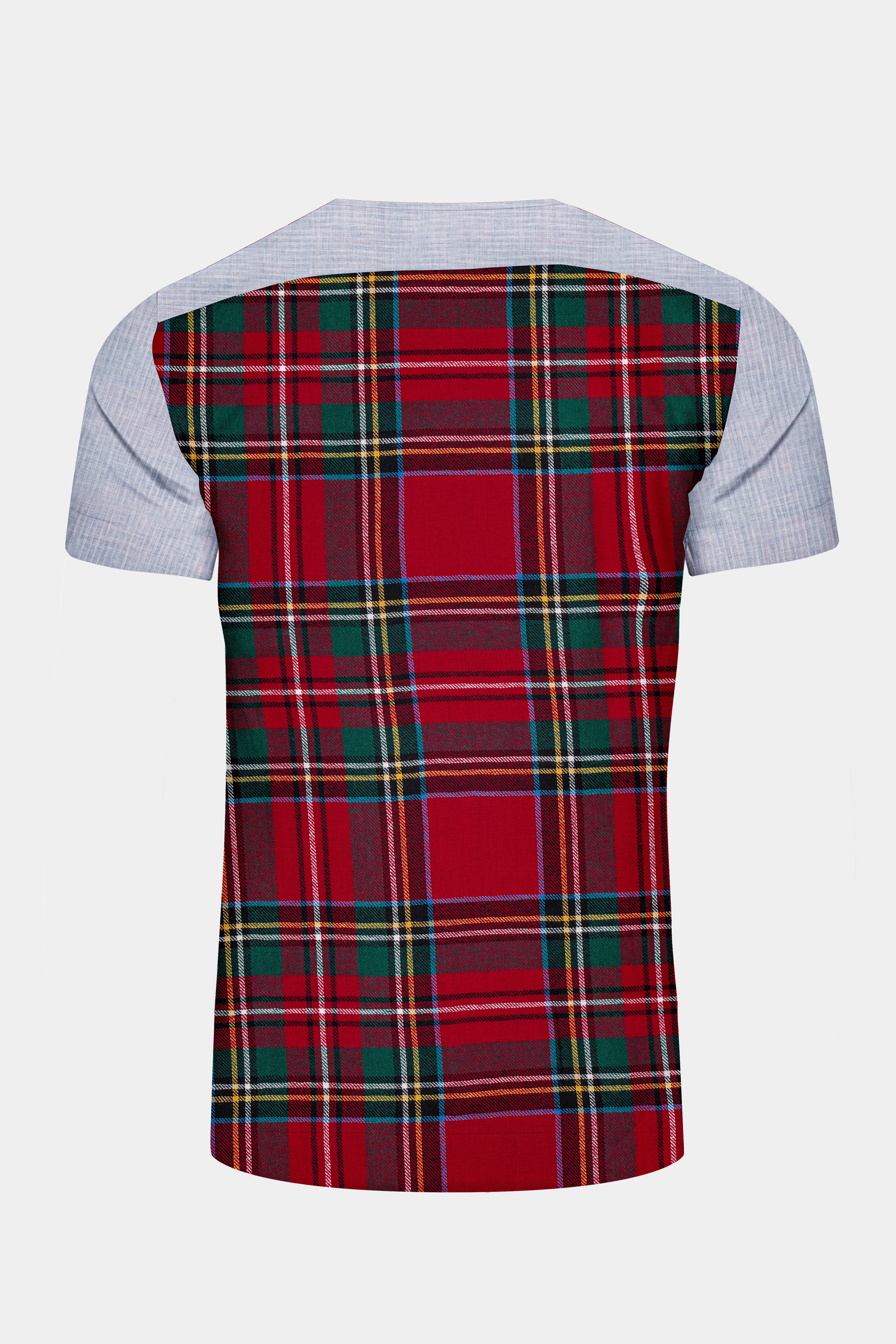 Geyser Gray with Scarlet Red Plaid Flannel Designer Bush Shirt