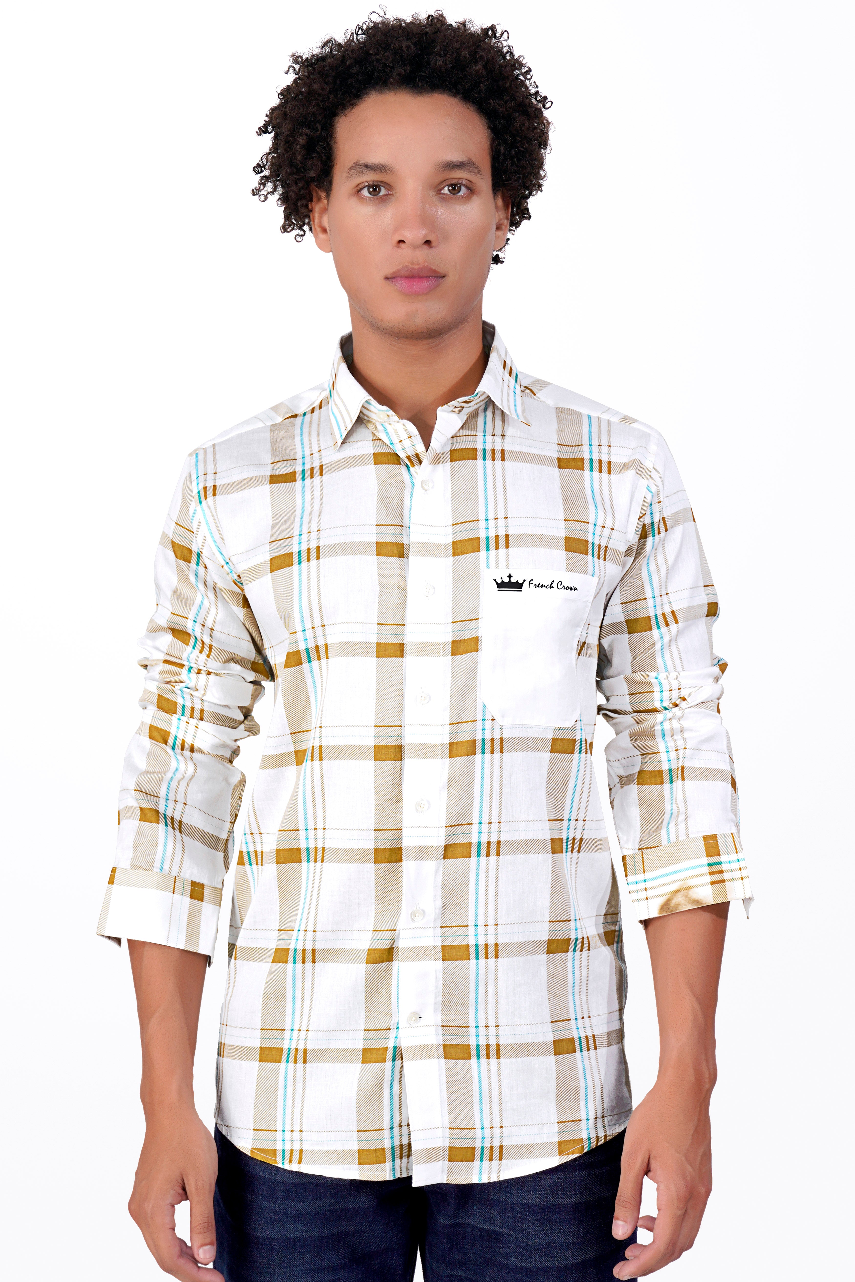 Bright White and Sandy Brown Plaid with Funky Printed Premium Cotton Designer Shirt 8384-RPRT73-38, 8384-RPRT73-H-38, 8384-RPRT73-39, 8384-RPRT73-H-39, 8384-RPRT73-40, 8384-RPRT73-H-40, 8384-RPRT73-42, 8384-RPRT73-H-42, 8384-RPRT73-44, 8384-RPRT73-H-44, 8384-RPRT73-46, 8384-RPRT73-H-46, 8384-RPRT73-48, 8384-RPRT73-H-48, 8384-RPRT73-50, 8384-RPRT73-H-50, 8384-RPRT73-52, 8384-RPRT73-H-52