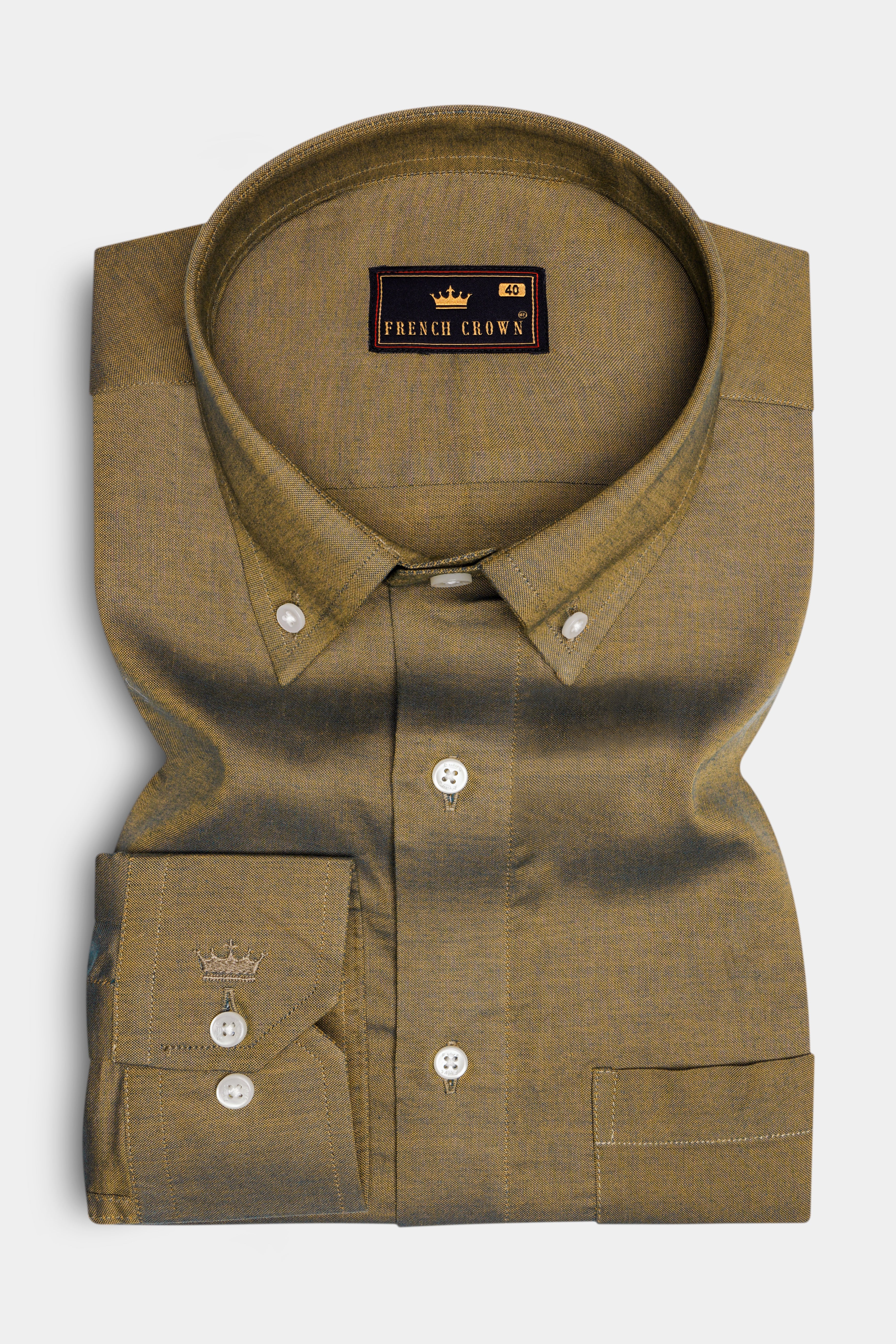 Taupe Brown Button Down Chambray Shirt