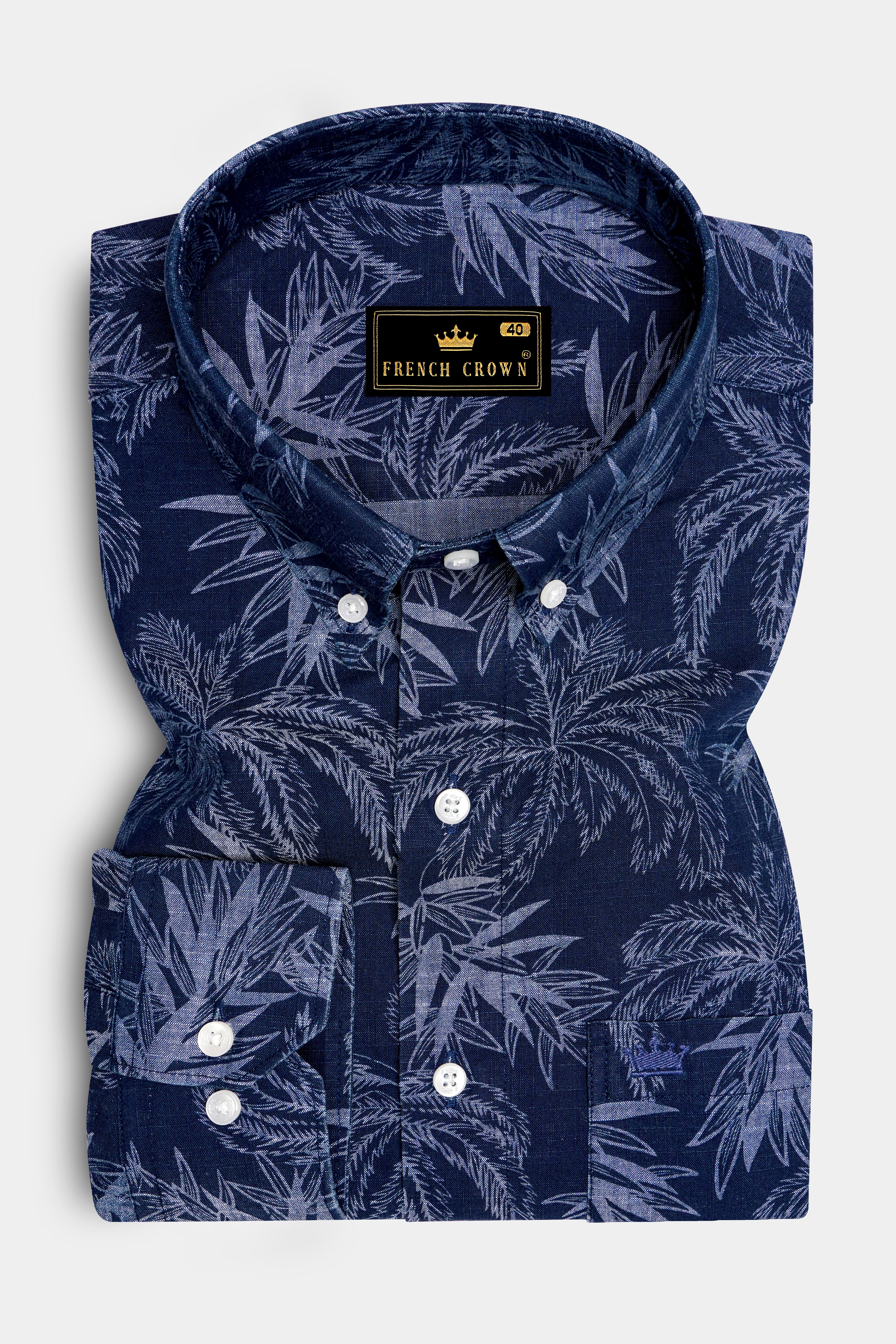 Firefly Blue with Amethyst Gray Leaves Chambray Shirt