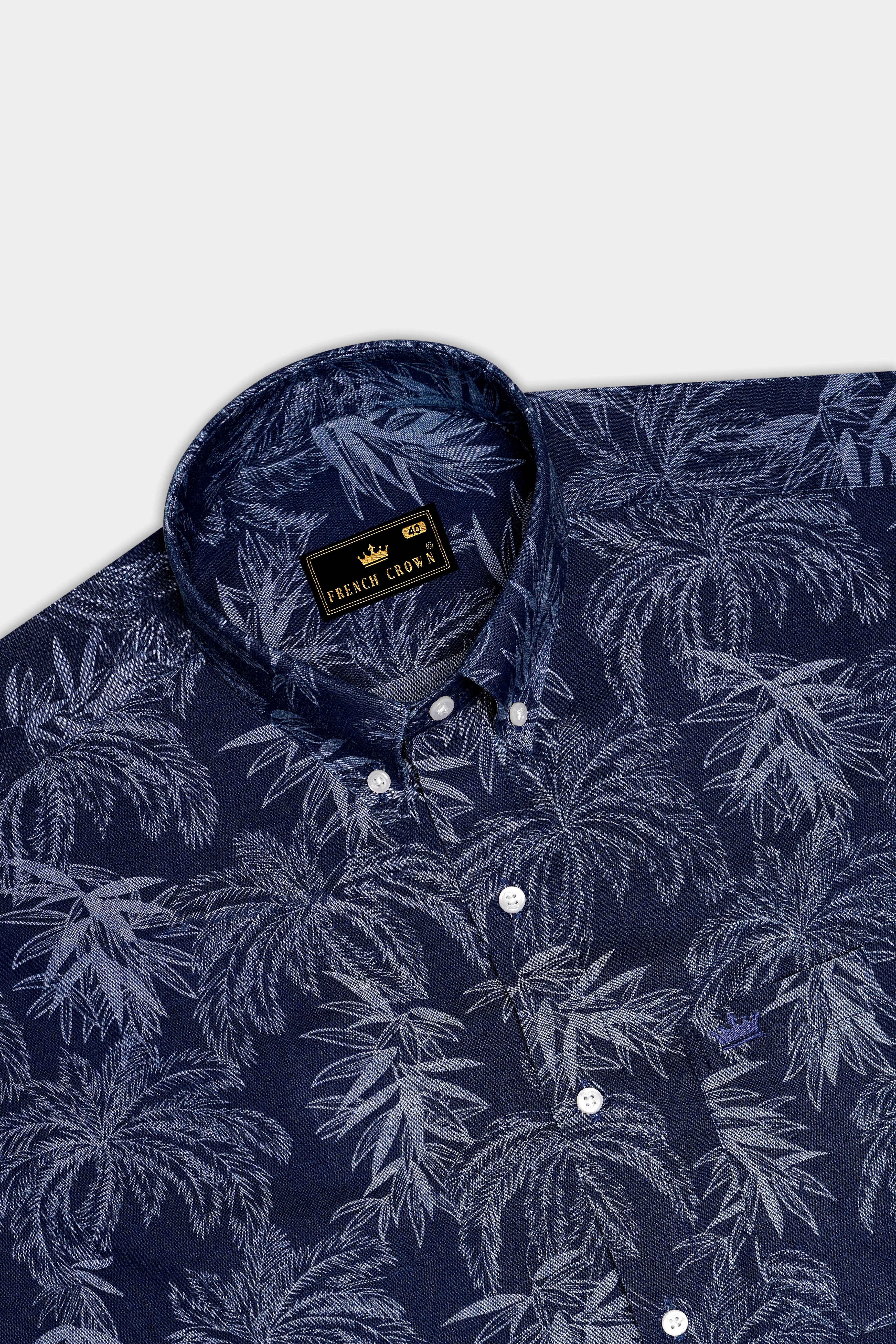 Firefly Blue with Amethyst Gray Leaves Chambray Shirt