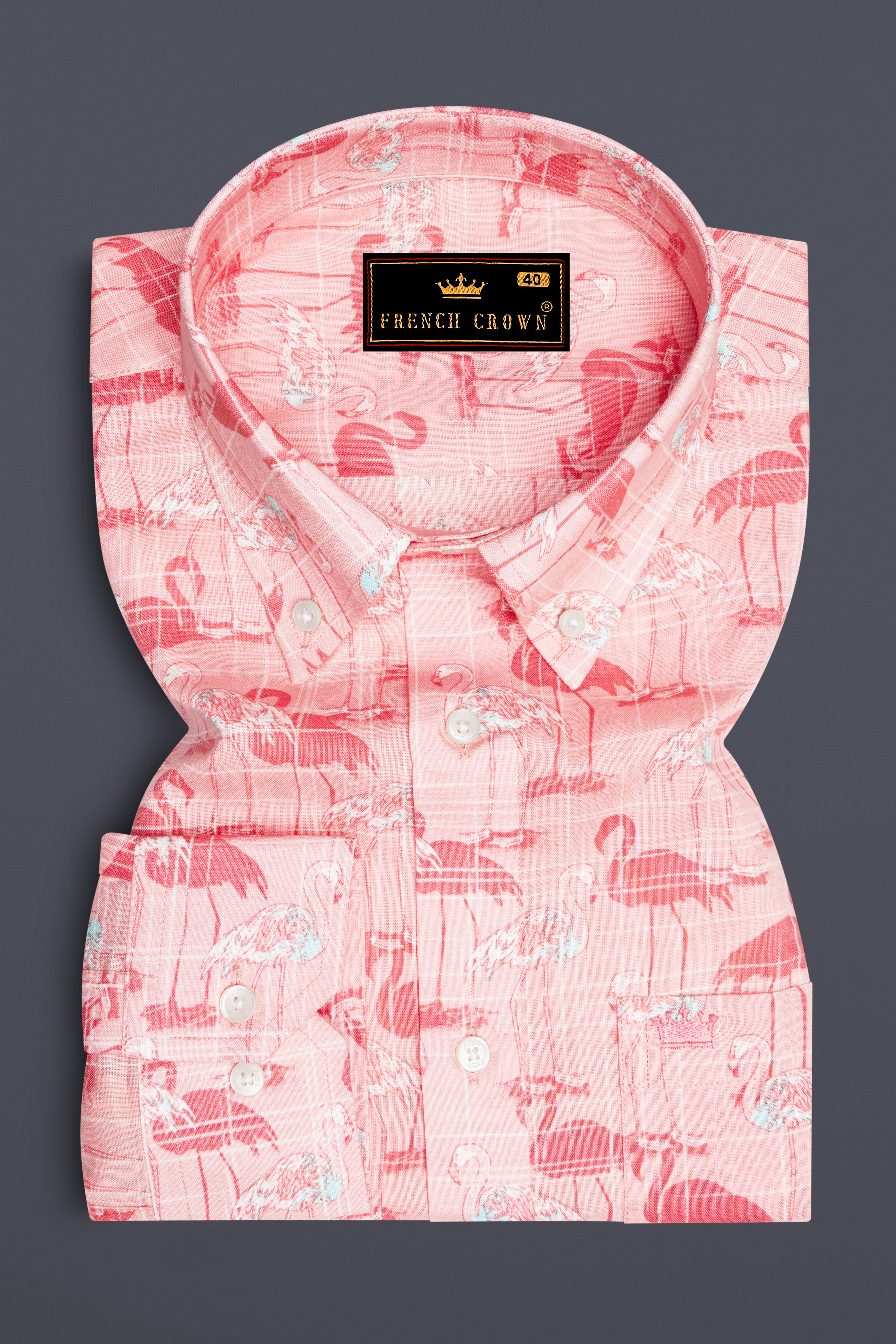 Azalea Pink Swan Printed Premium Cotton Shirt