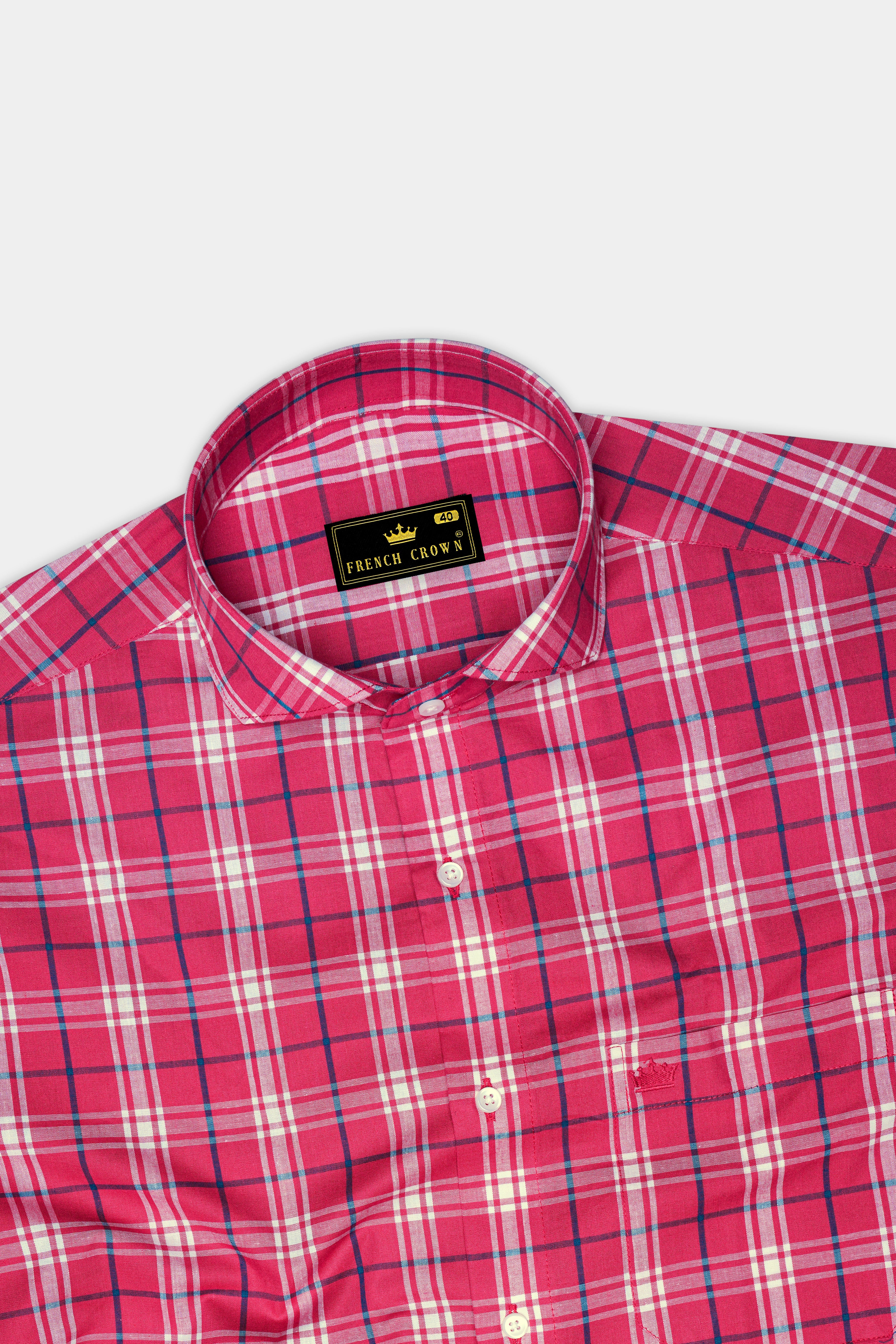 Burgundy With Bright White and Cerulean Blue Windowpane Premium Cotton Shirt