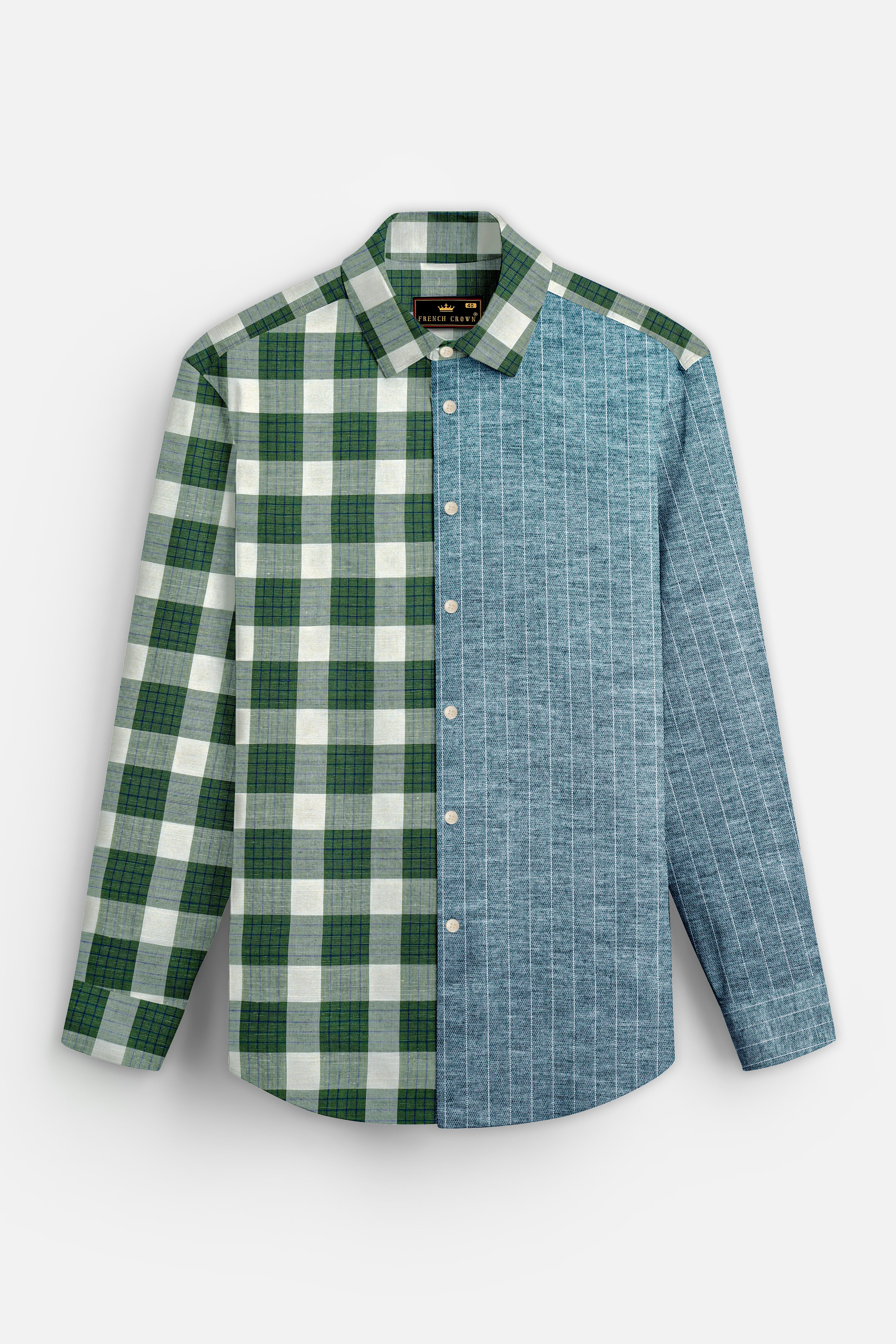 Ziggurat Green Striped with Camarone Green Checkered Luxurious Linen Designer Shirt