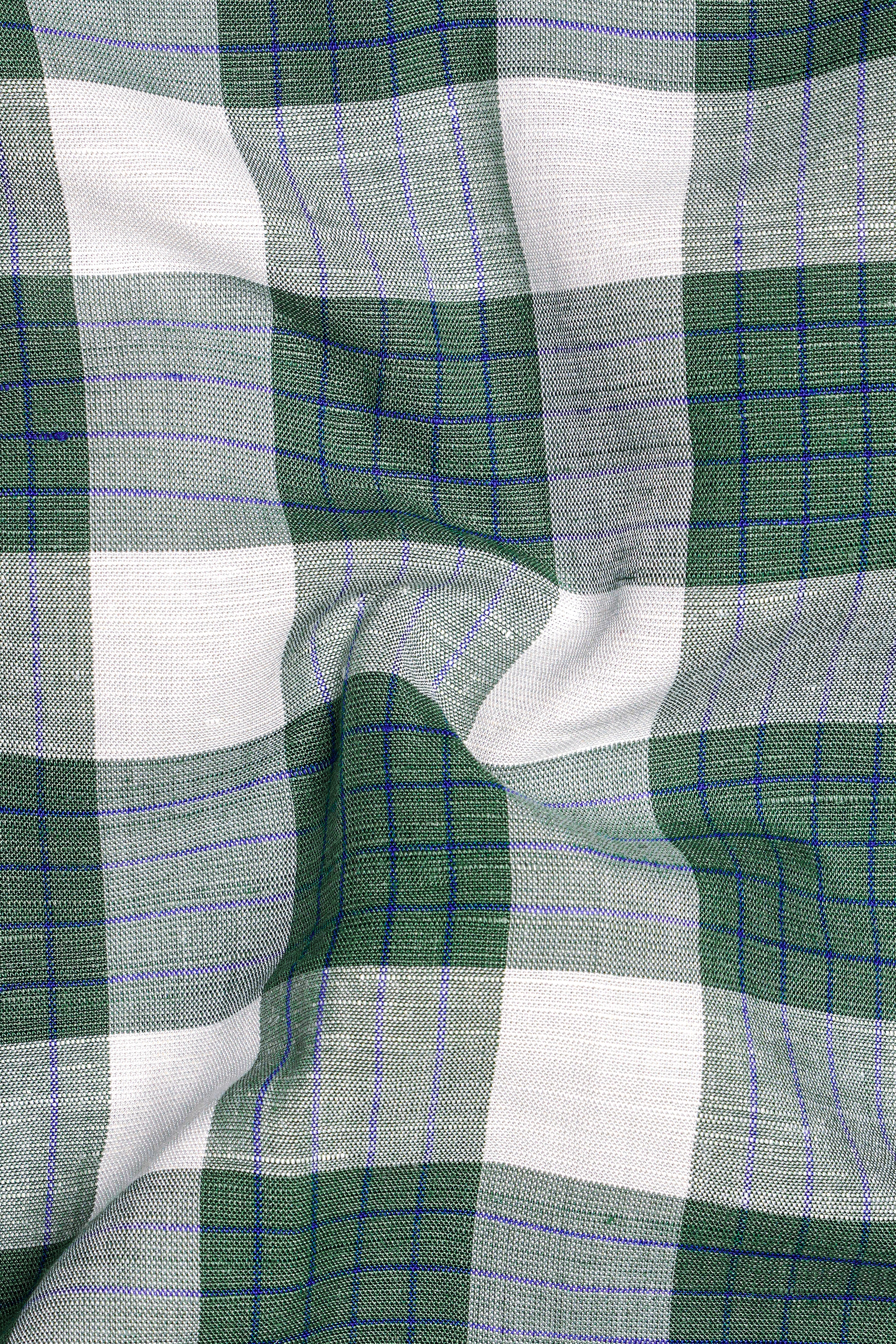 Ziggurat Green Striped with Camarone Green Checkered Luxurious Linen Designer Shirt
