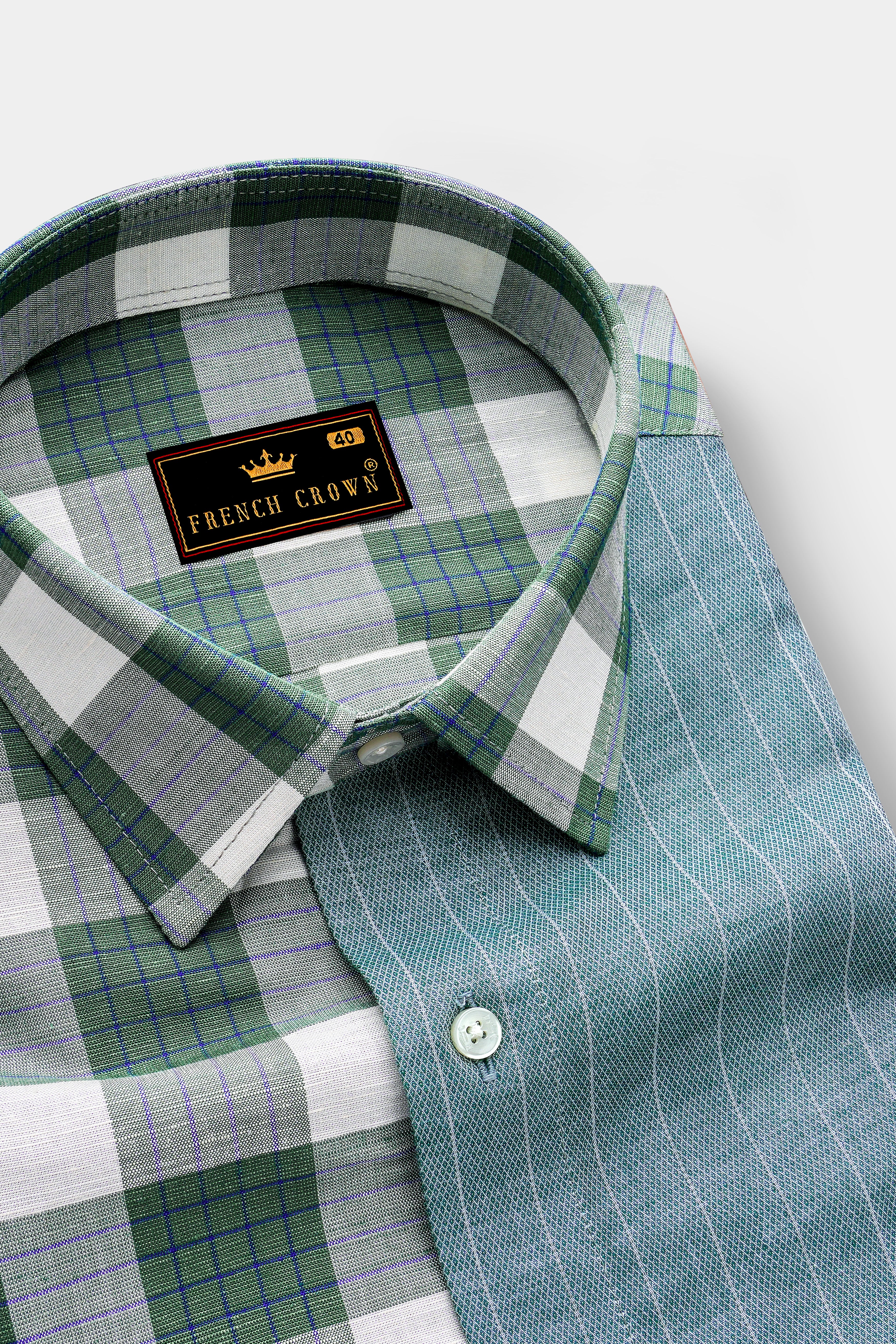 Ziggurat Green Striped with Camarone Green Checkered Luxurious Linen Designer Shirt