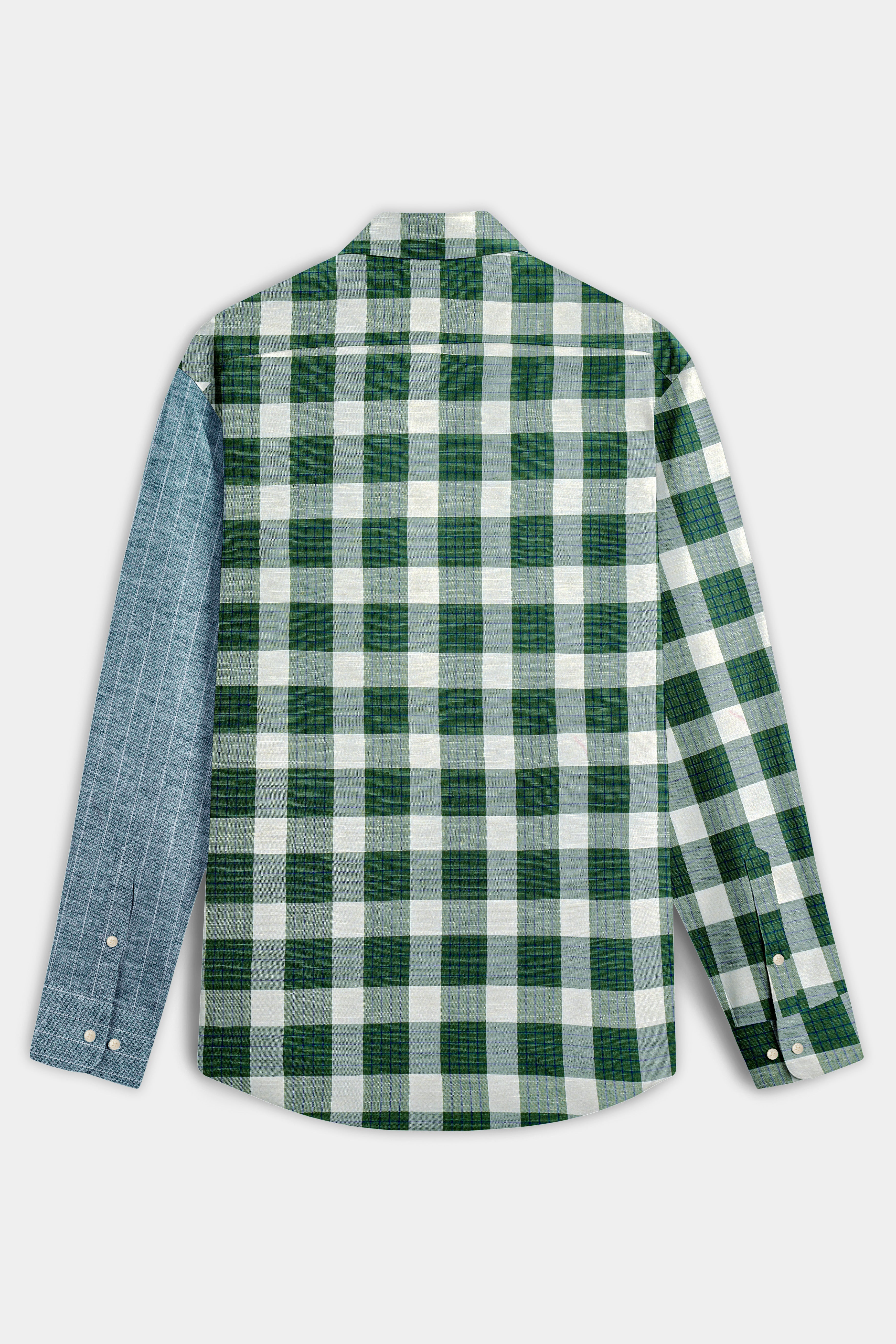 Ziggurat Green Striped with Camarone Green Checkered Luxurious Linen Designer Shirt