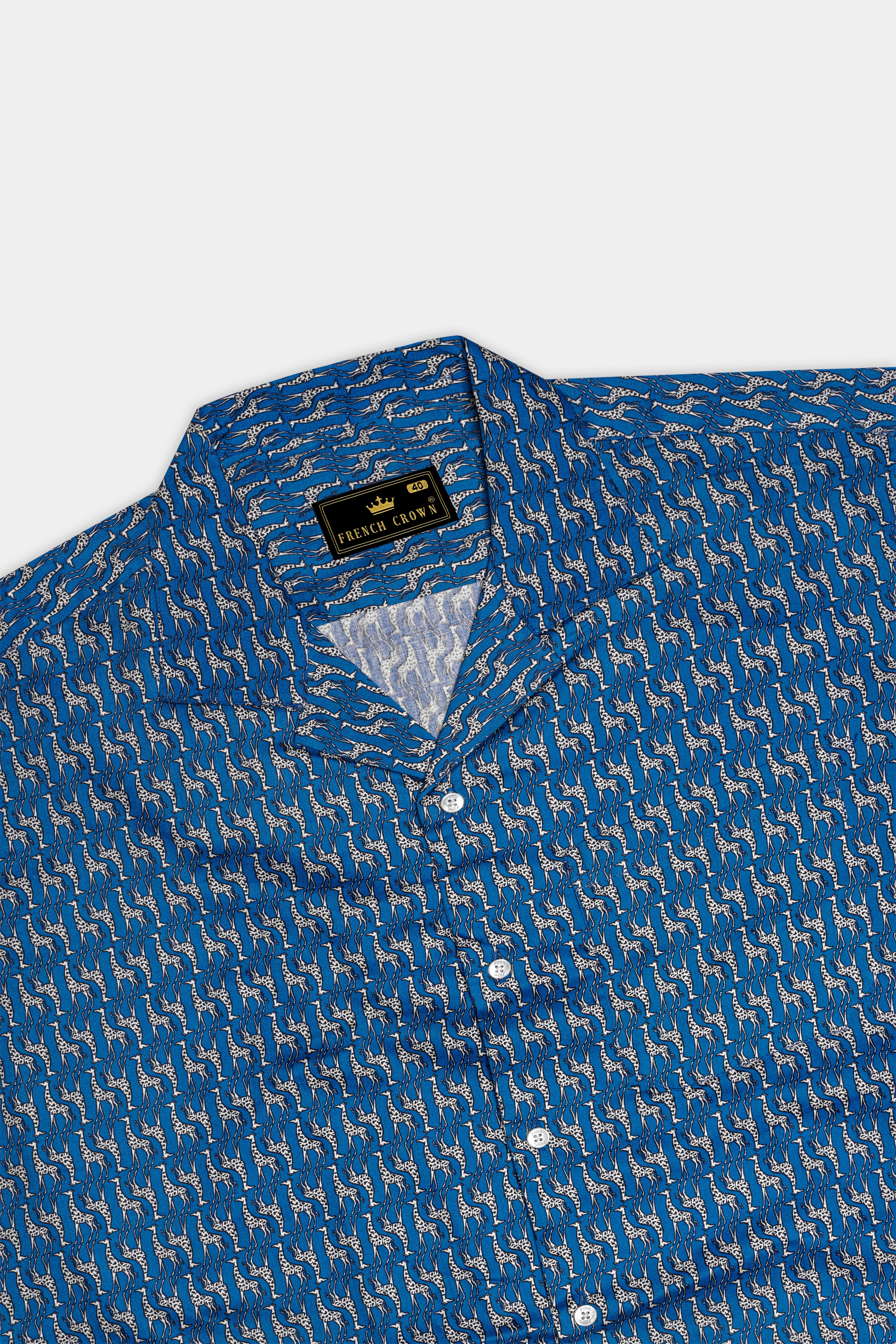 Mackerel Blue Giraffe Printed Super Soft Premium Cotton Shirt