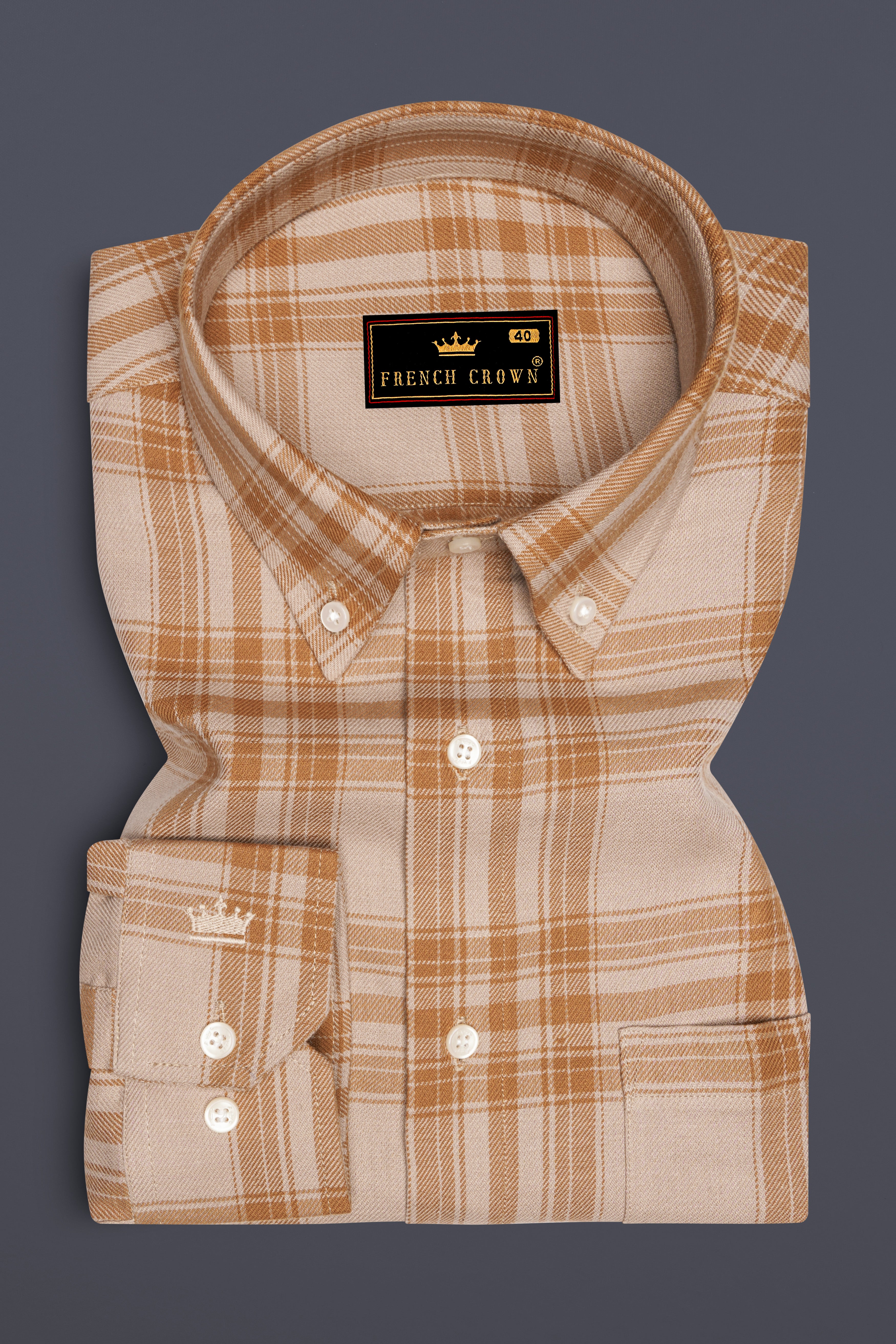 Turkey Cream with Curry Brown Twill Plaid Premium Cotton Shirt