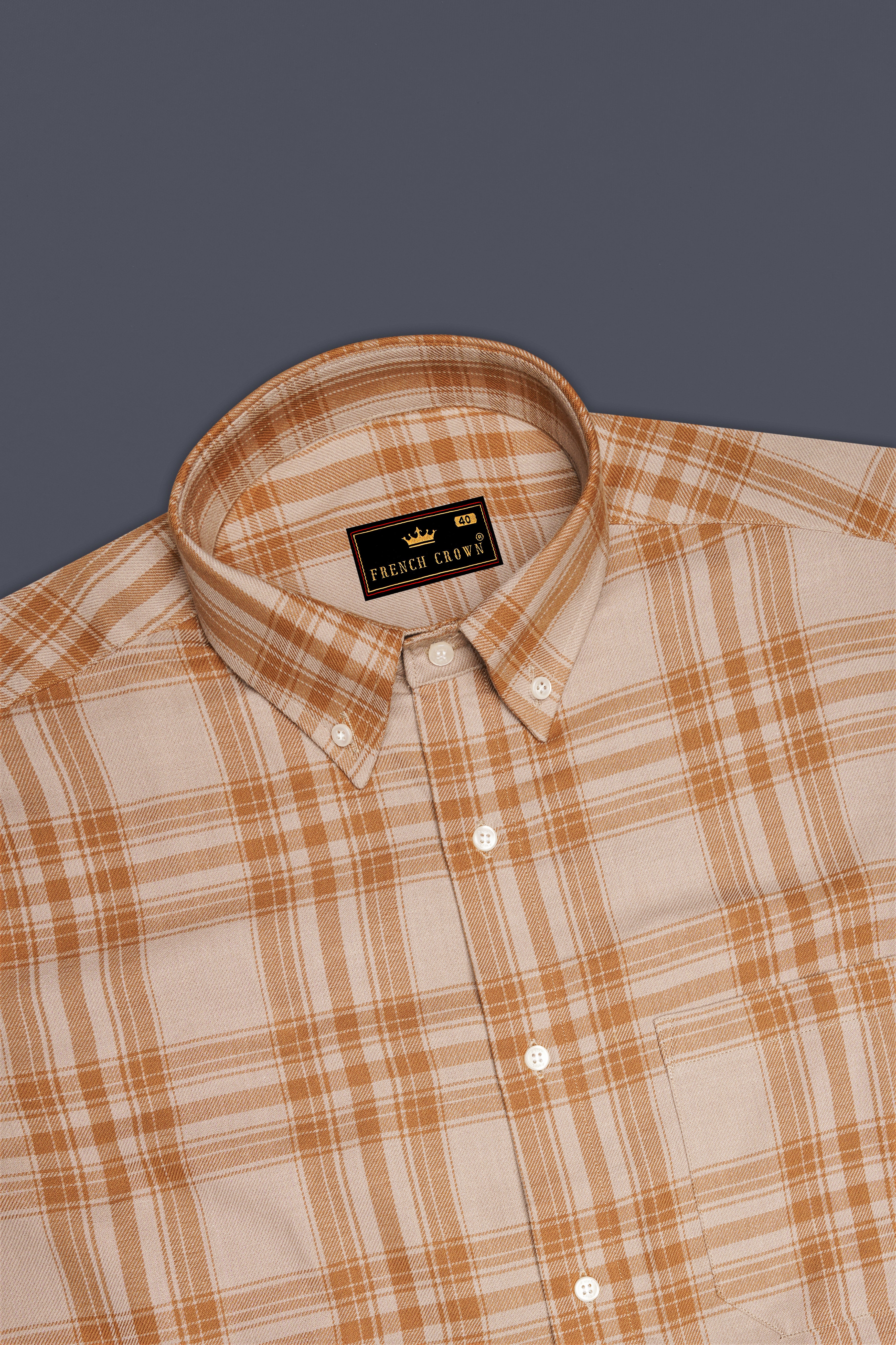 Turkey Cream with Curry Brown Twill Plaid Premium Cotton Shirt