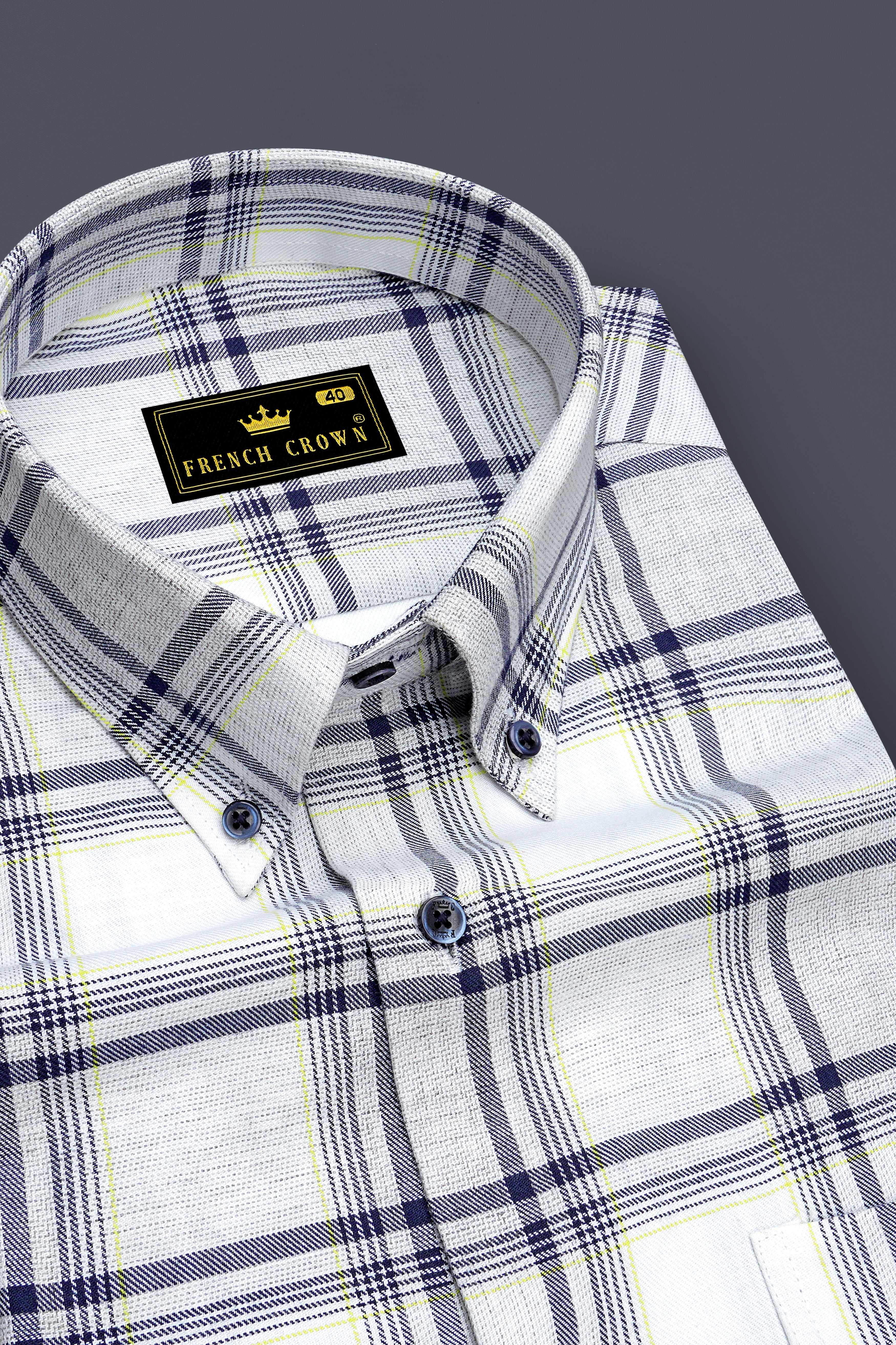 Bright White with Tolopea Blue Twill Windowpane Premium Cotton Shirt