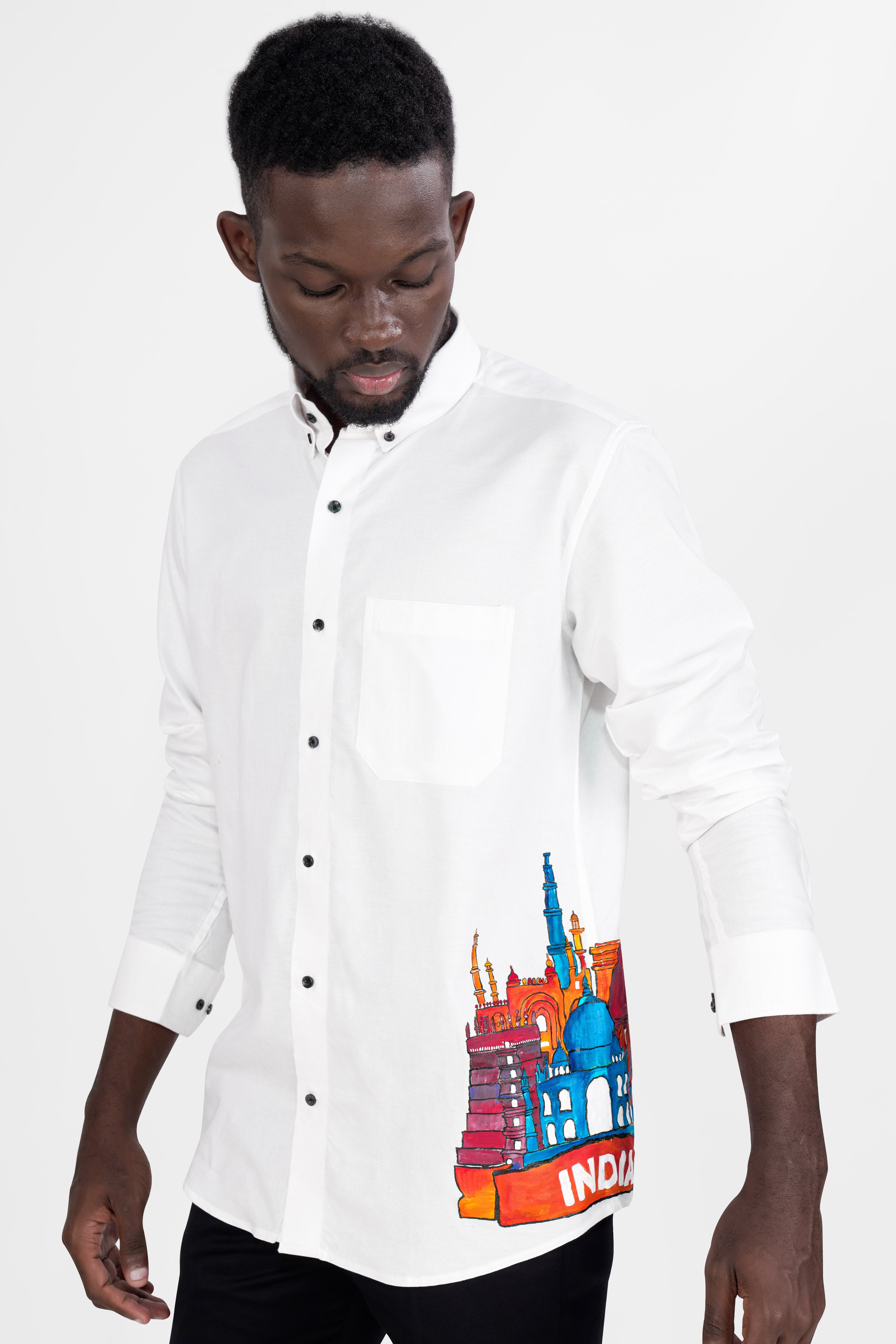 Bright White India Hand Painted Royal Oxford Designer Shirt