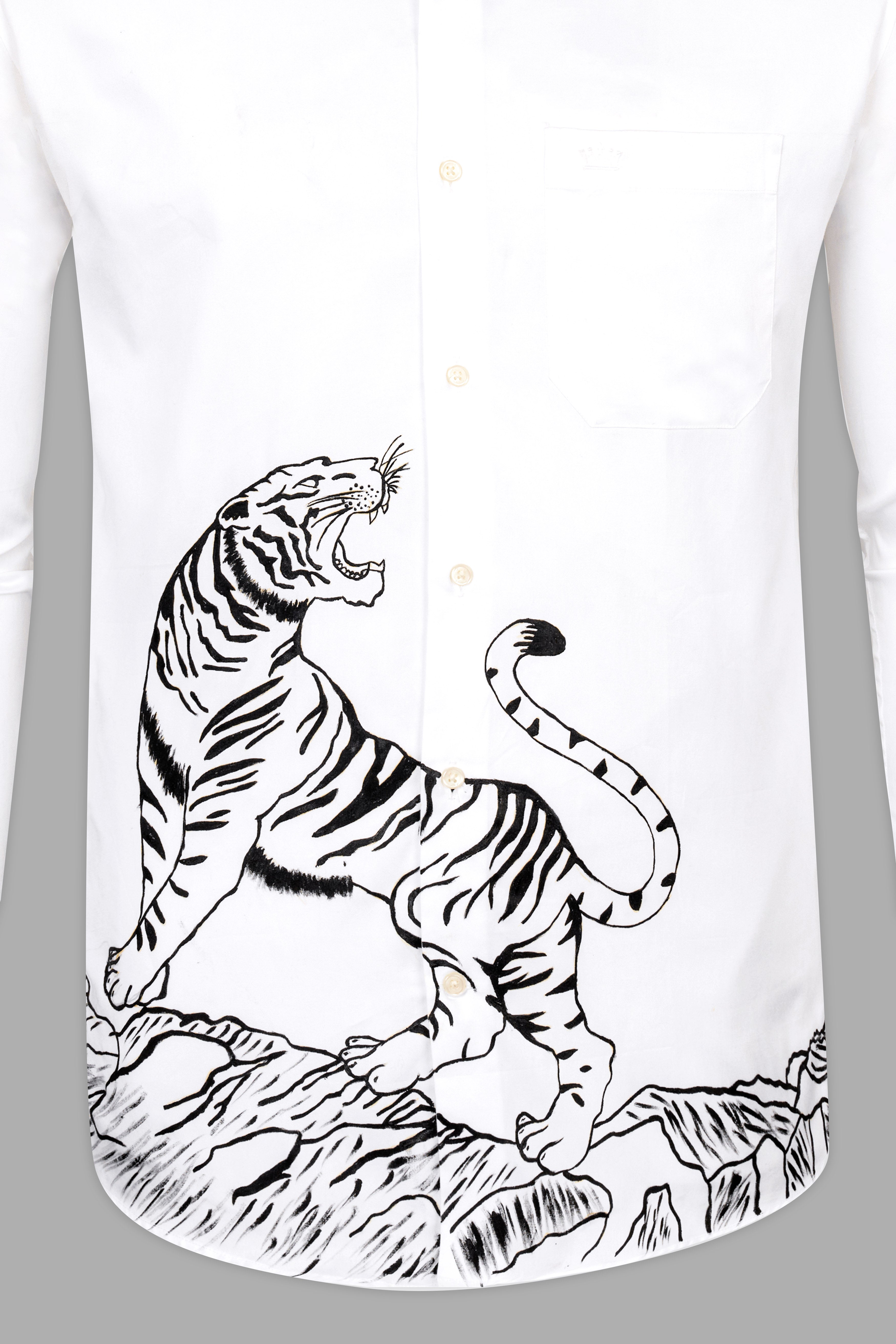 Bright White Tiger Hand Painted Royal Oxford Designer Shirt