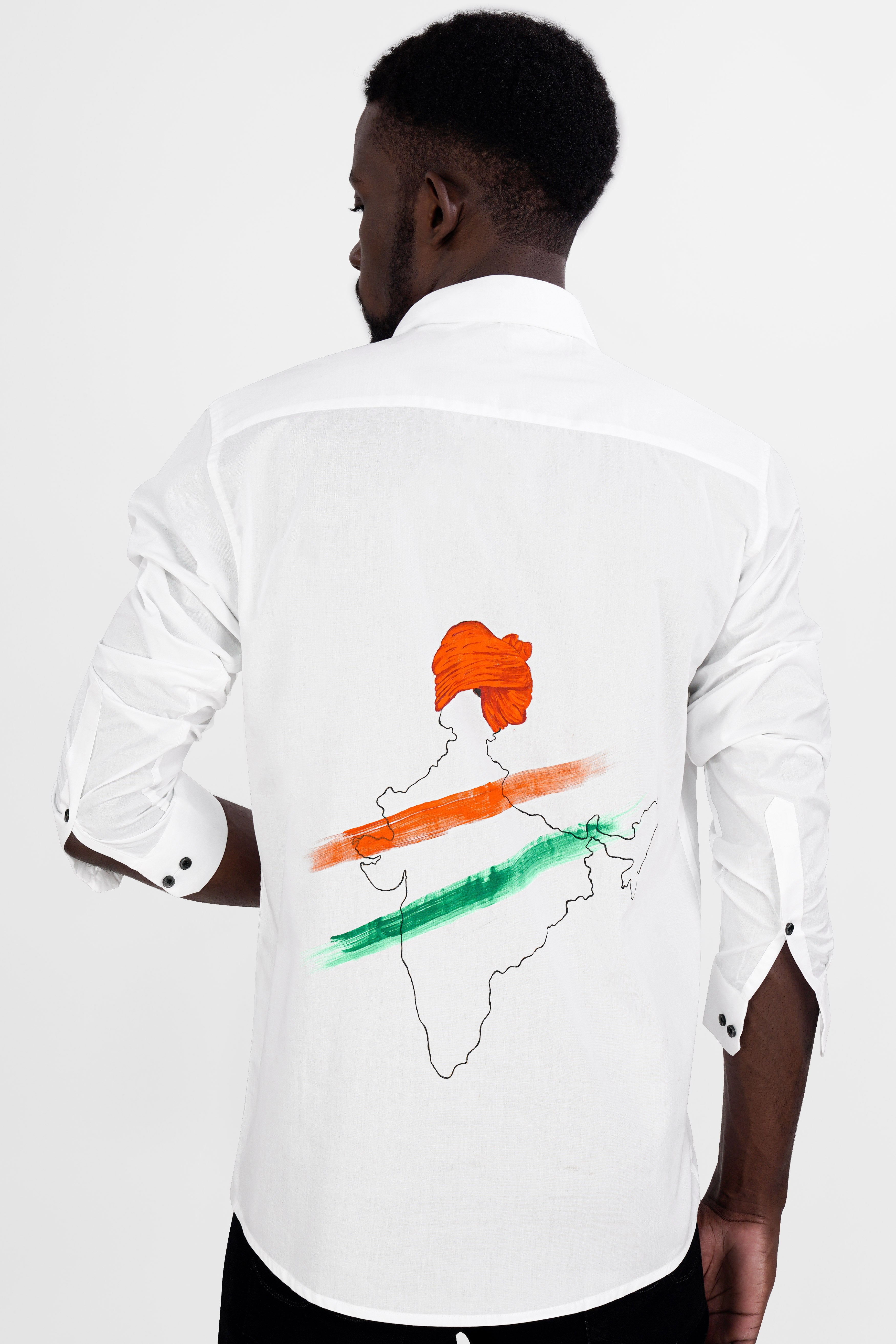 Bright White with Indian Map Hand Painted Royal Oxford Designer Shirt