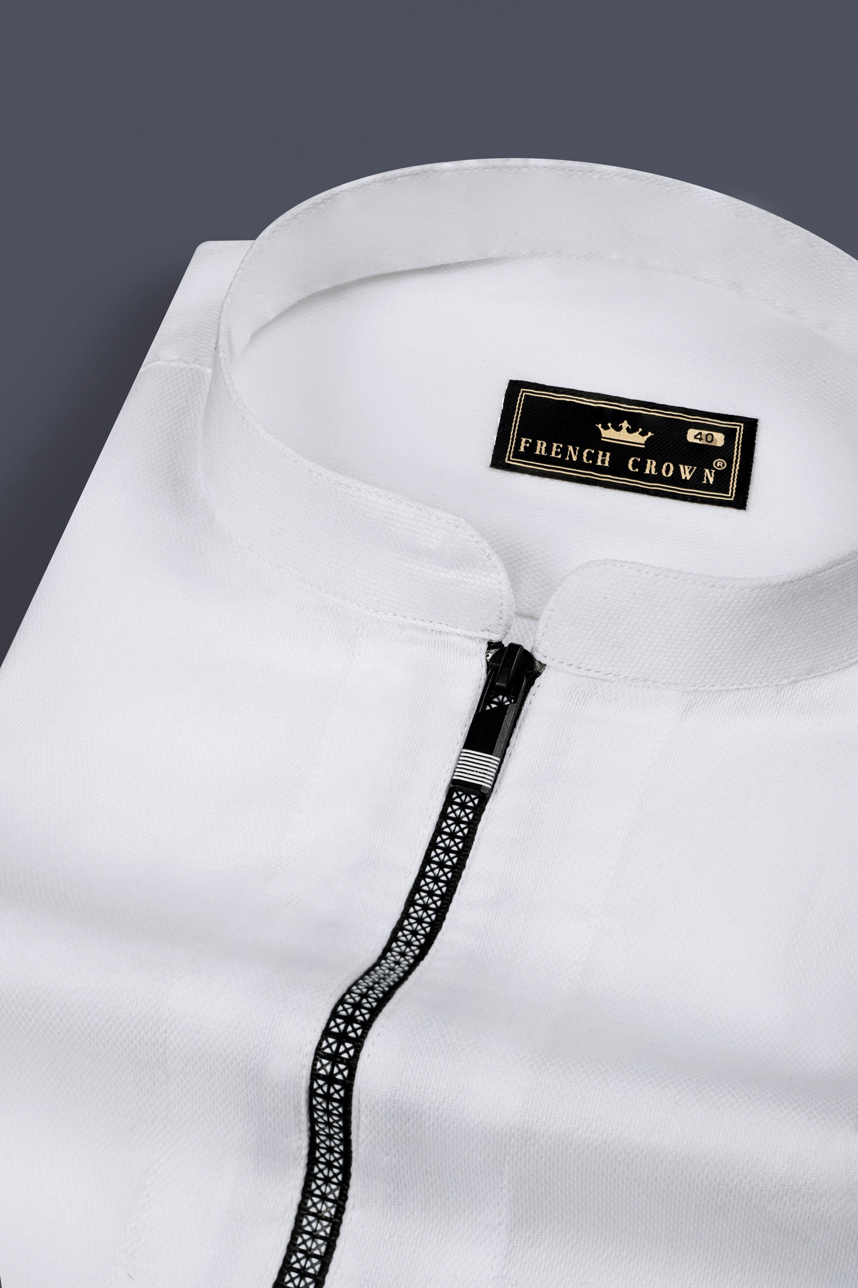 Bright White Dobby Textured Premium Giza Cotton Shirt With Zipper Closure