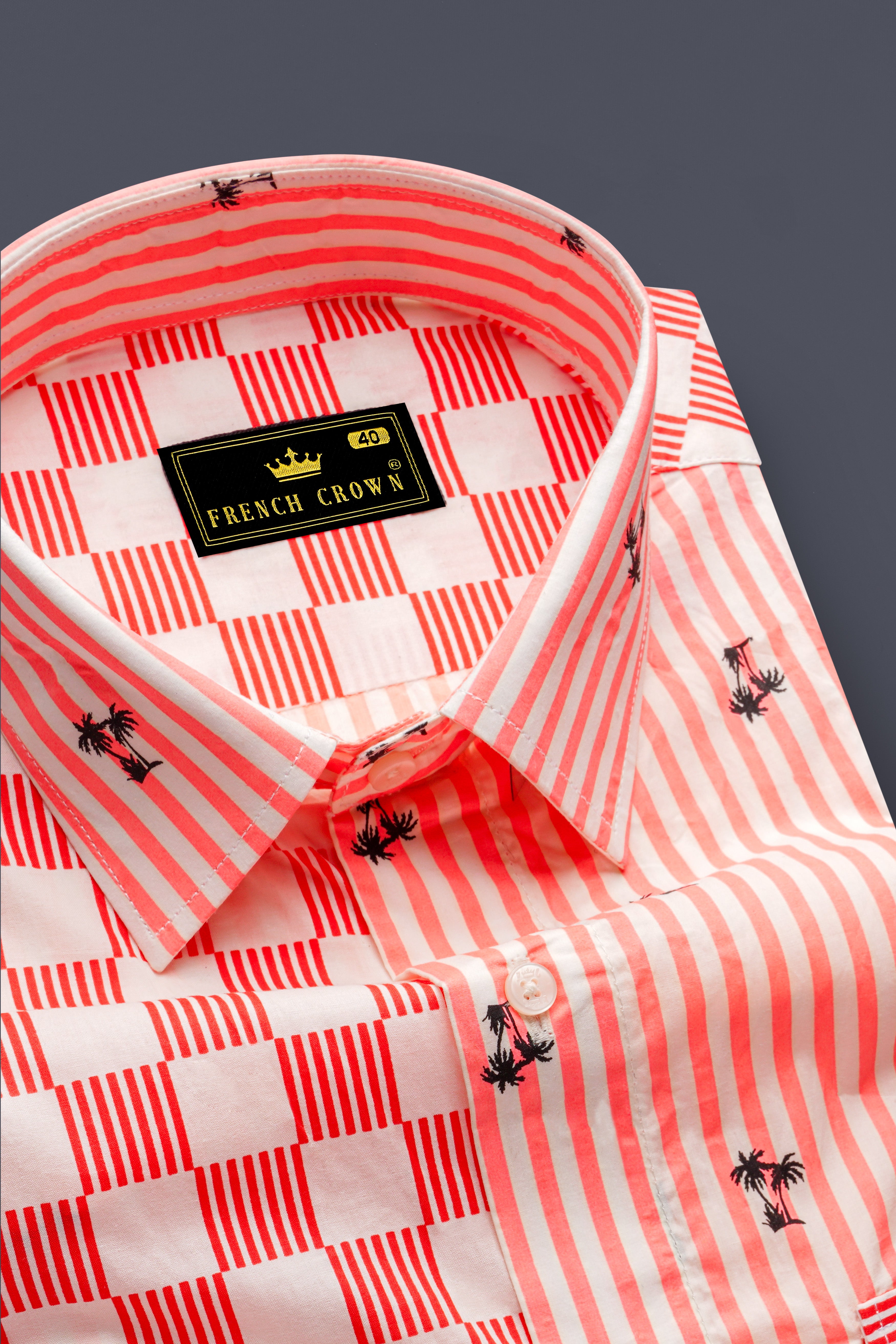 Orange with White Checked and Striped Premium Cotton Designer Shirt