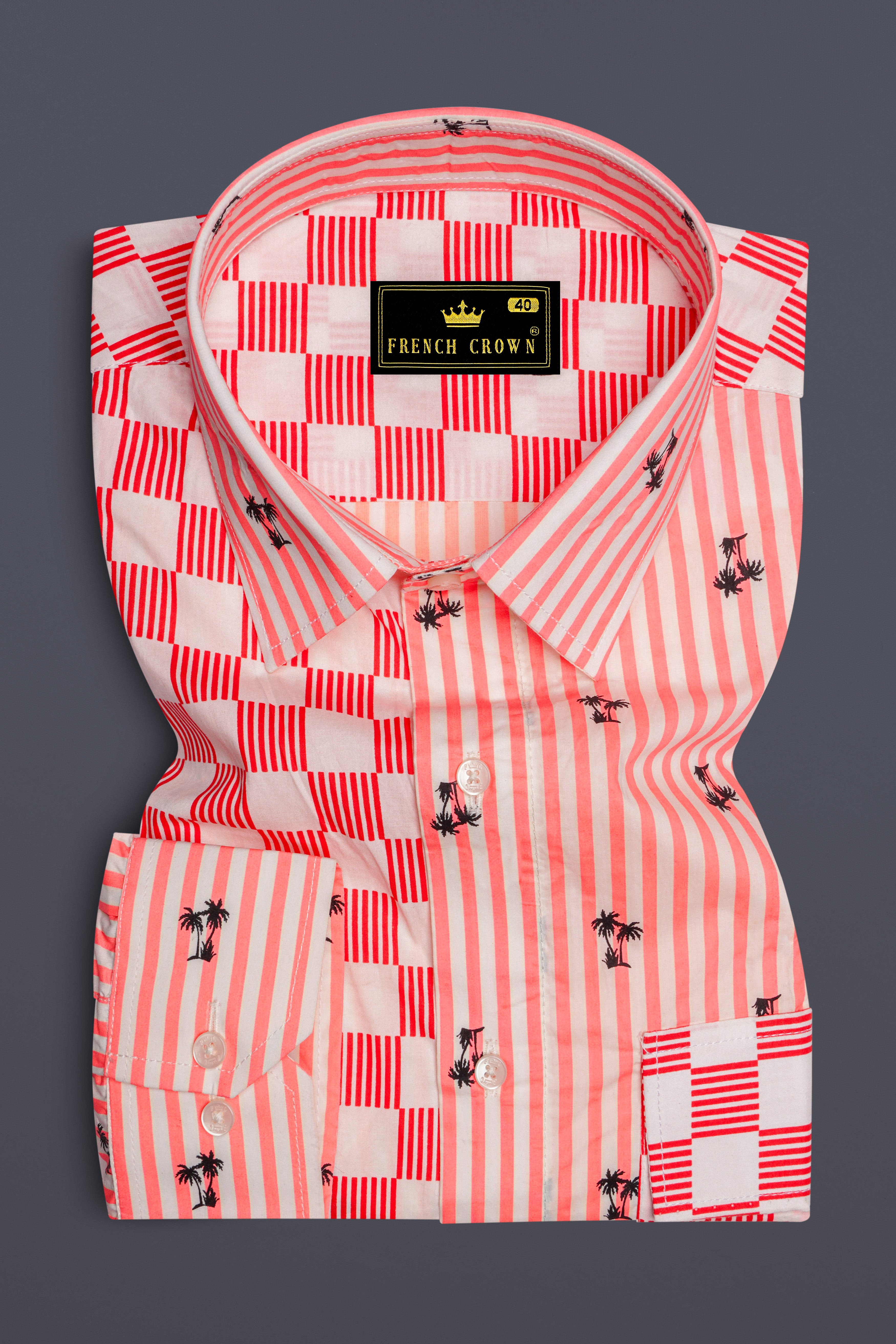 Orange with White Checked and Striped Premium Cotton Designer Shirt