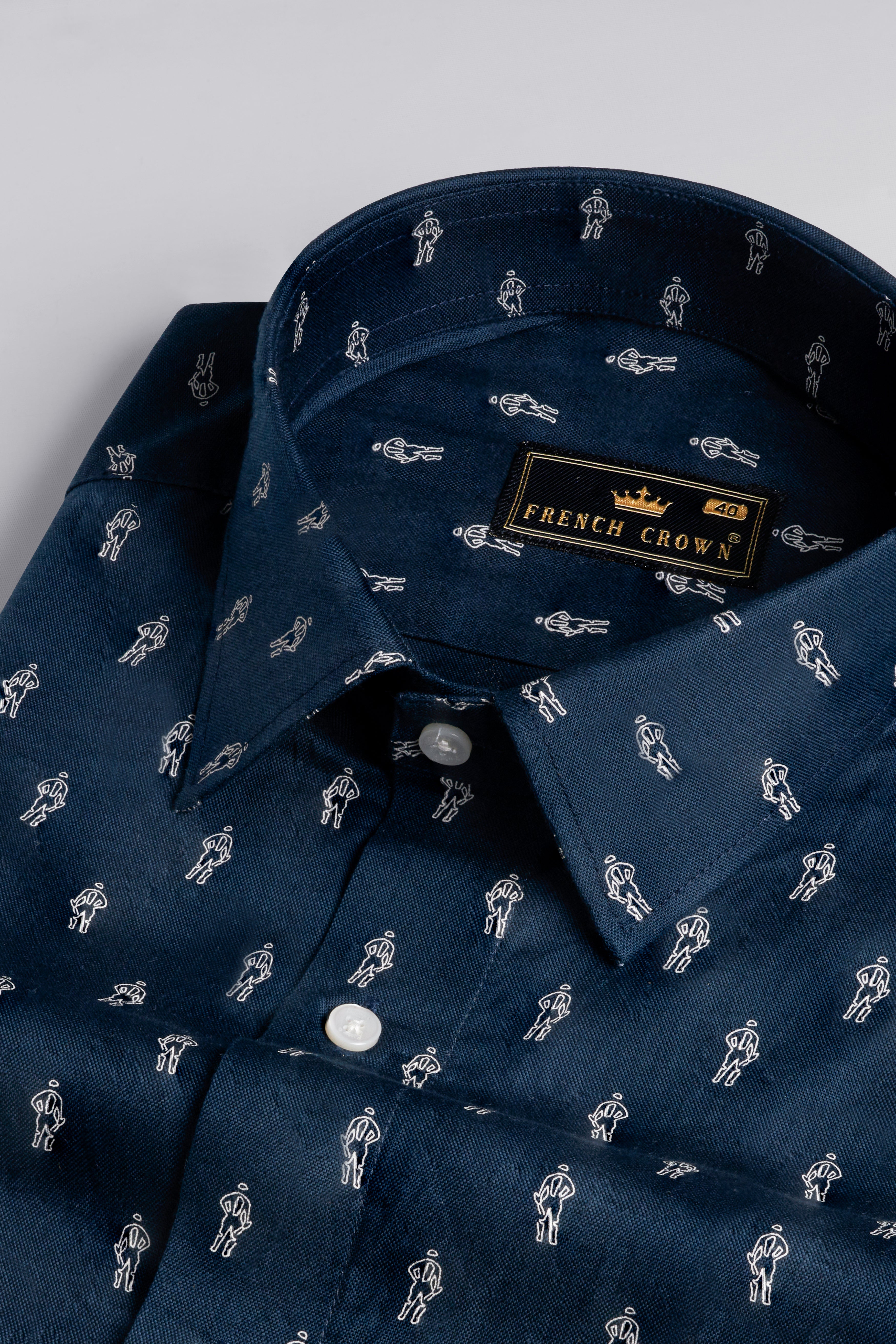 Firefly Port Blue Printed Royal Oxford Designer Shirt