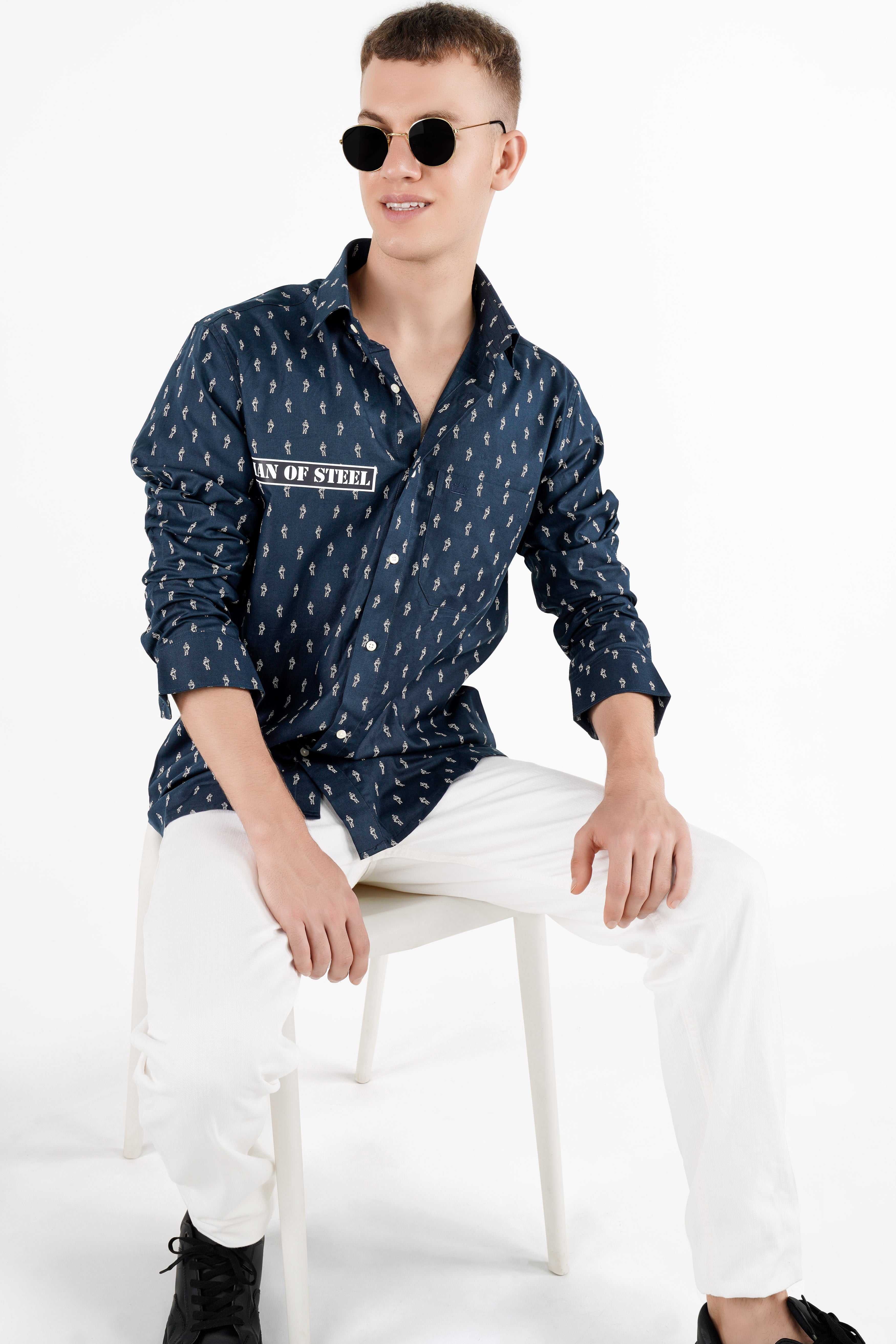 Firefly Port Blue Printed Royal Oxford Designer Shirt