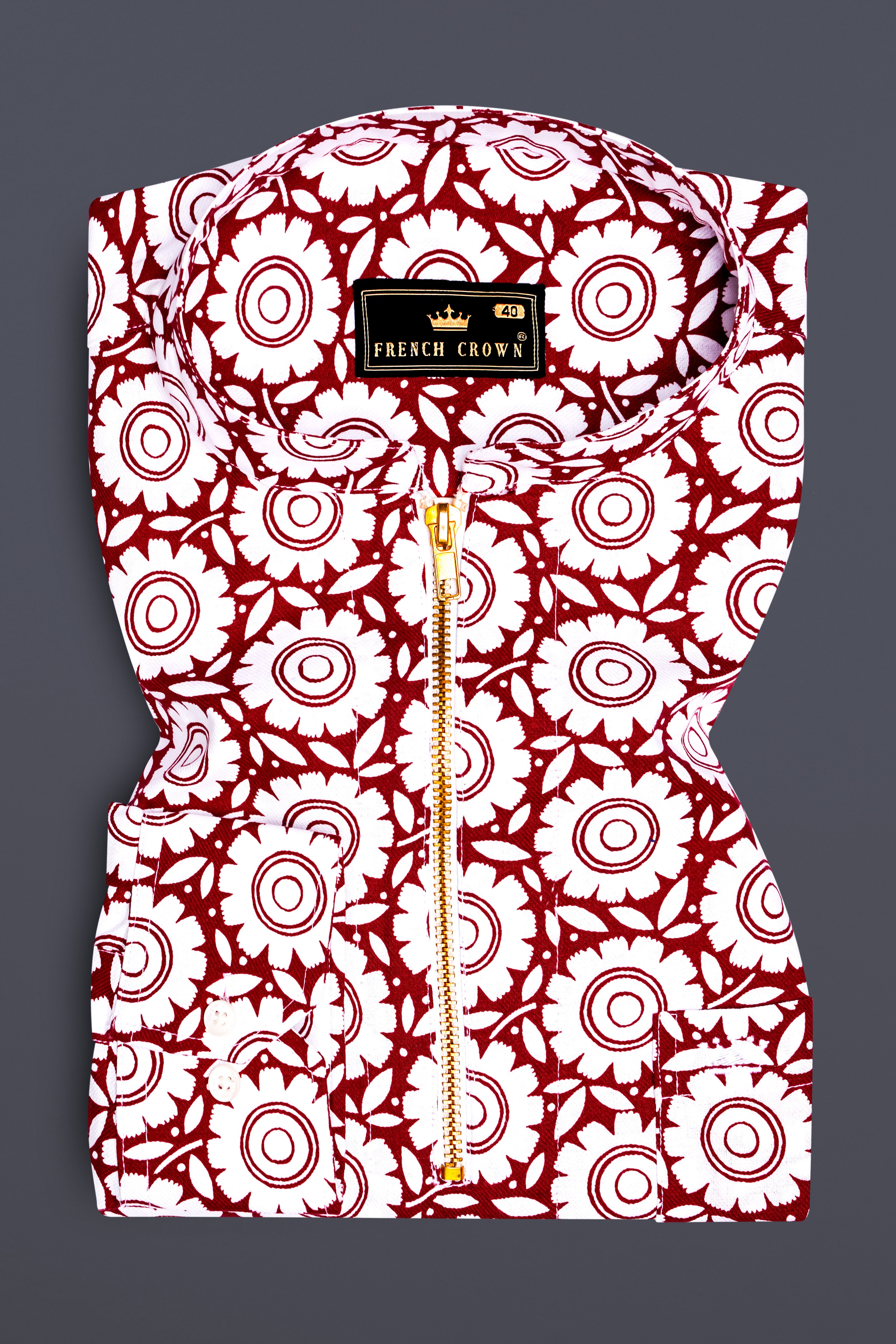 Bright White Bohemian Printed Royal Oxford zipper Shirt