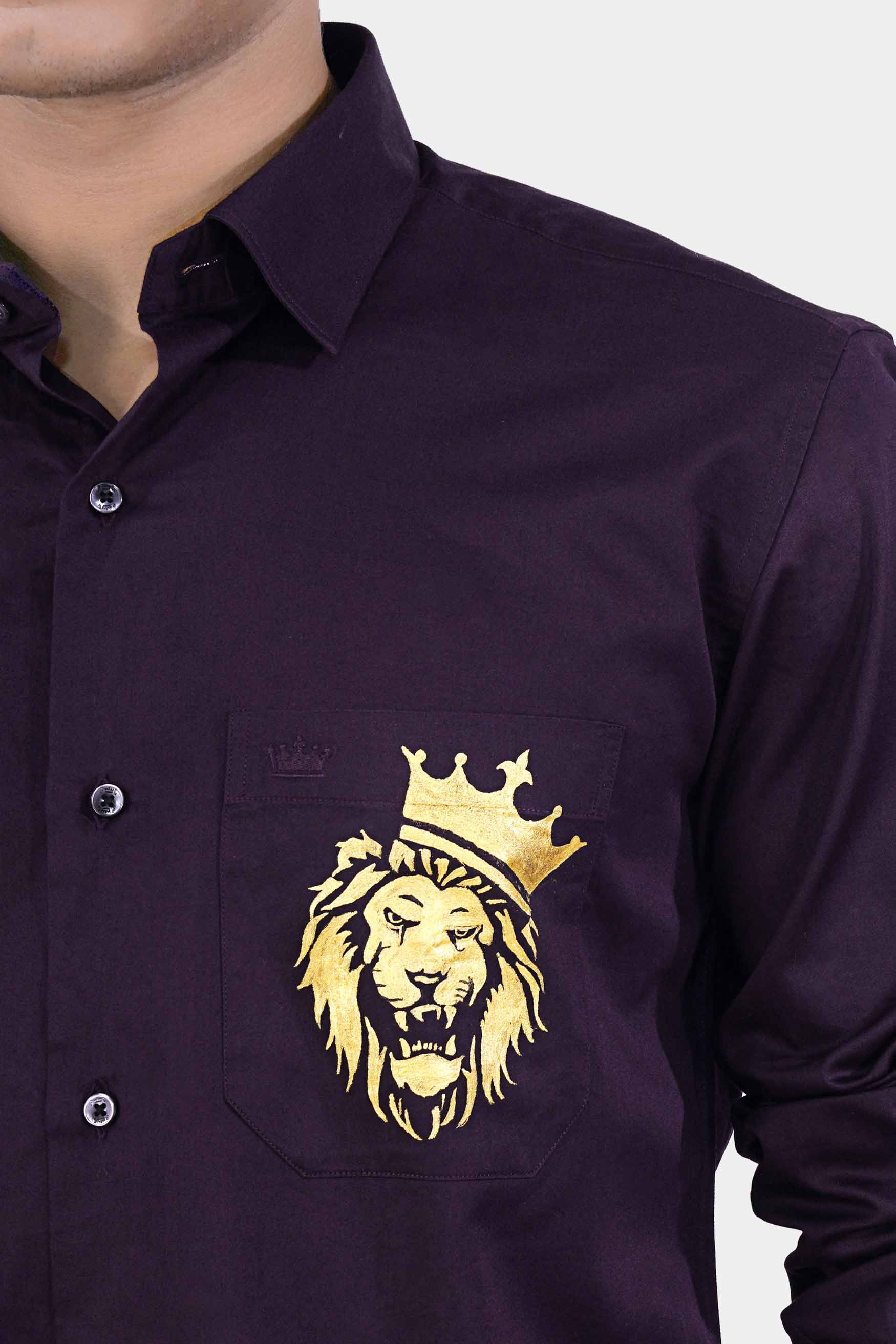 Melanzane Purple Lion Hand Painted Subtle Sheen Super Soft Premium Cotton Designer Shirt 8691-BLK-ART-38, 8691-BLK-ART-H-38, 8691-BLK-ART-39, 8691-BLK-ART-H-39, 8691-BLK-ART-40, 8691-BLK-ART-H-40, 8691-BLK-ART-42, 8691-BLK-ART-H-42, 8691-BLK-ART-44, 8691-BLK-ART-H-44, 8691-BLK-ART-46, 8691-BLK-ART-H-46, 8691-BLK-ART-48, 8691-BLK-ART-H-48, 8691-BLK-ART-50, 8691-BLK-ART-H-50, 8691-BLK-ART-52, 8691-BLK-ART-H-52