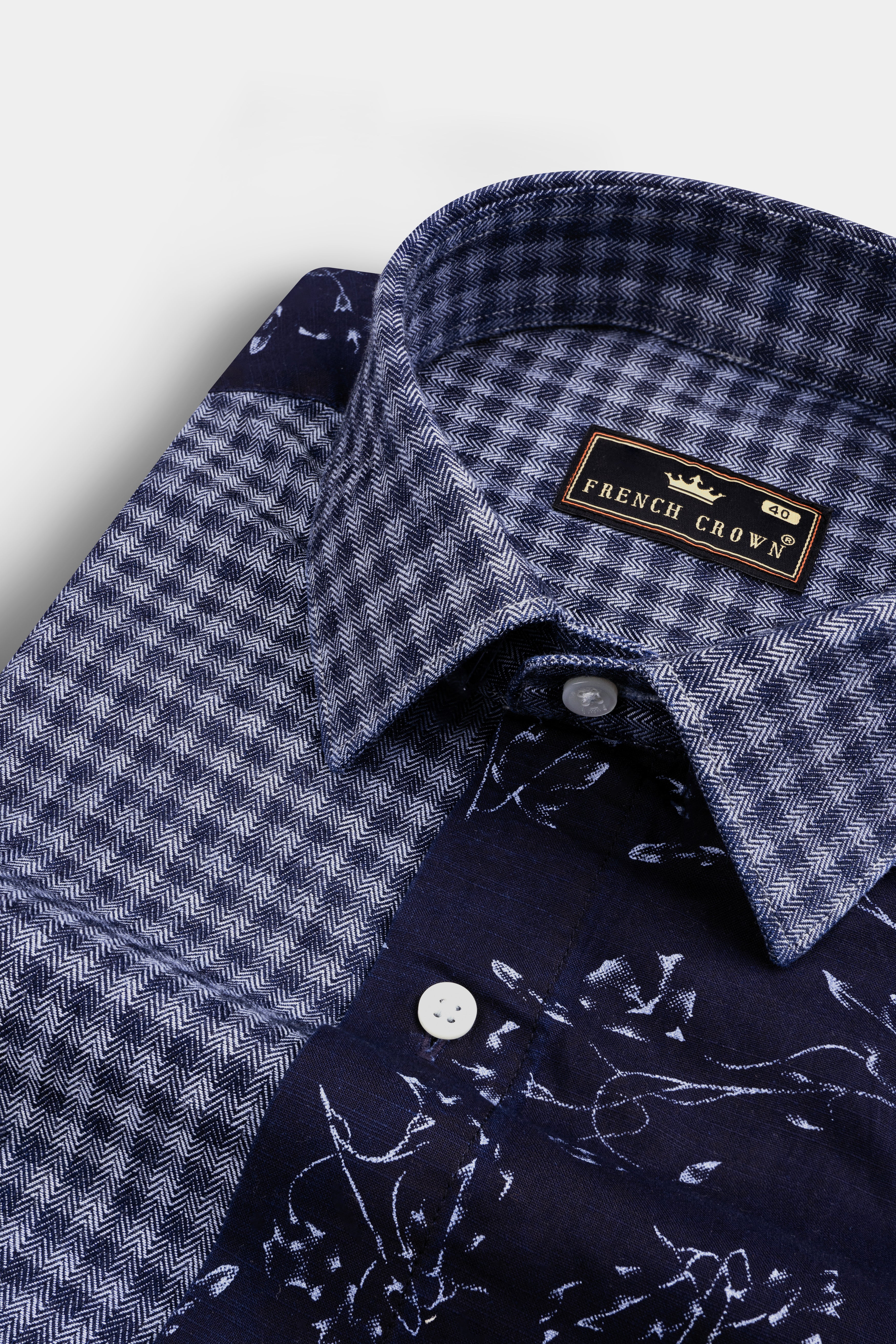 Cedar Blue with Storm Gray Gingham Printed Herringbone Designer Shirt