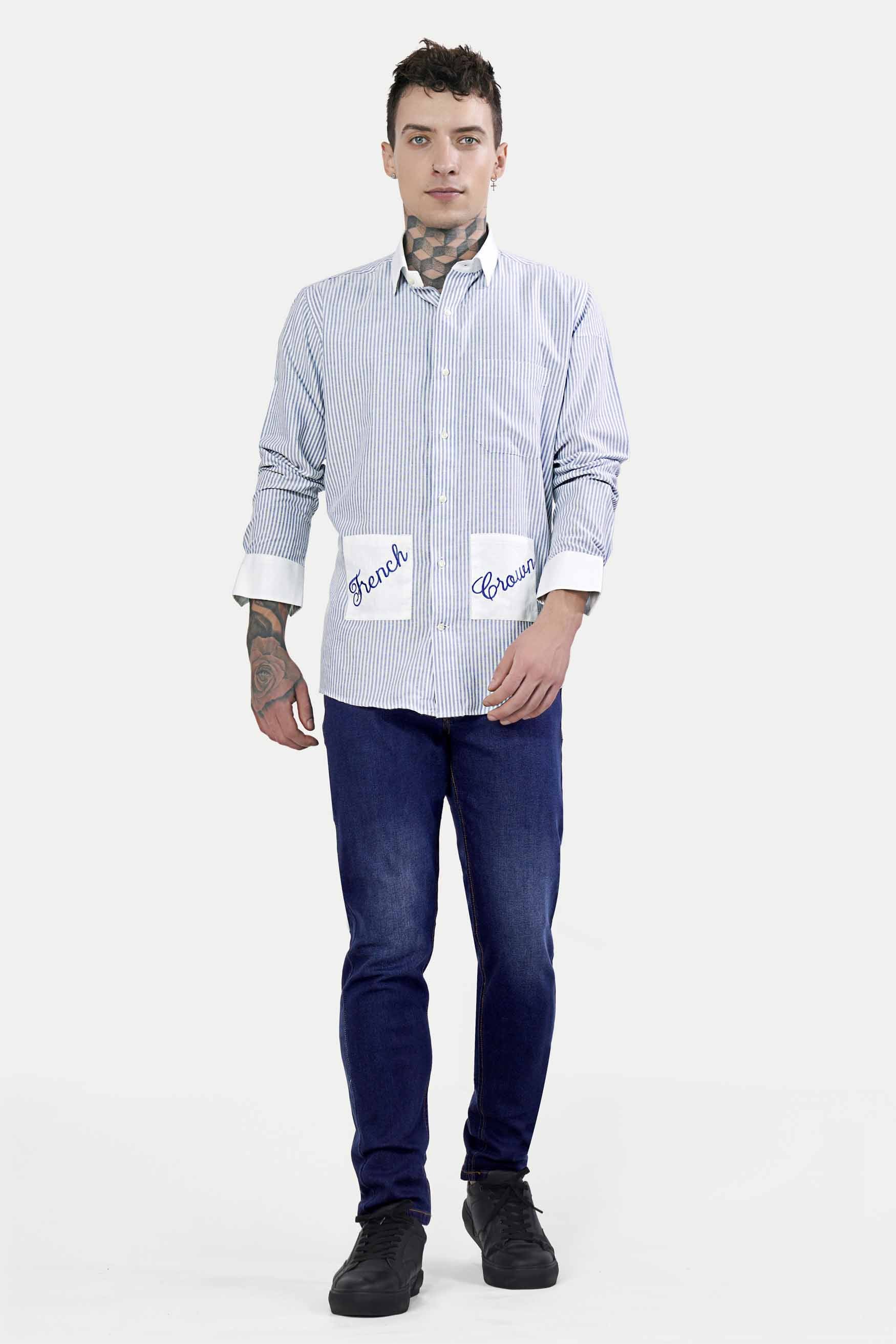 Casper Blue and White Striped Brand Name Patchwork Royal Oxford Designer Shirt 8713-WCC-E277-38, 8713-WCC-E277-H-38, 8713-WCC-E277-39, 8713-WCC-E277-H-39, 8713-WCC-E277-40, 8713-WCC-E277-H-40, 8713-WCC-E277-42, 8713-WCC-E277-H-42, 8713-WCC-E277-44, 8713-WCC-E277-H-44, 8713-WCC-E277-46, 8713-WCC-E277-H-46, 8713-WCC-E277-48, 8713-WCC-E277-H-48, 8713-WCC-E277-50, 8713-WCC-E277-H-50, 8713-WCC-E277-52, 8713-WCC-E277-H-52