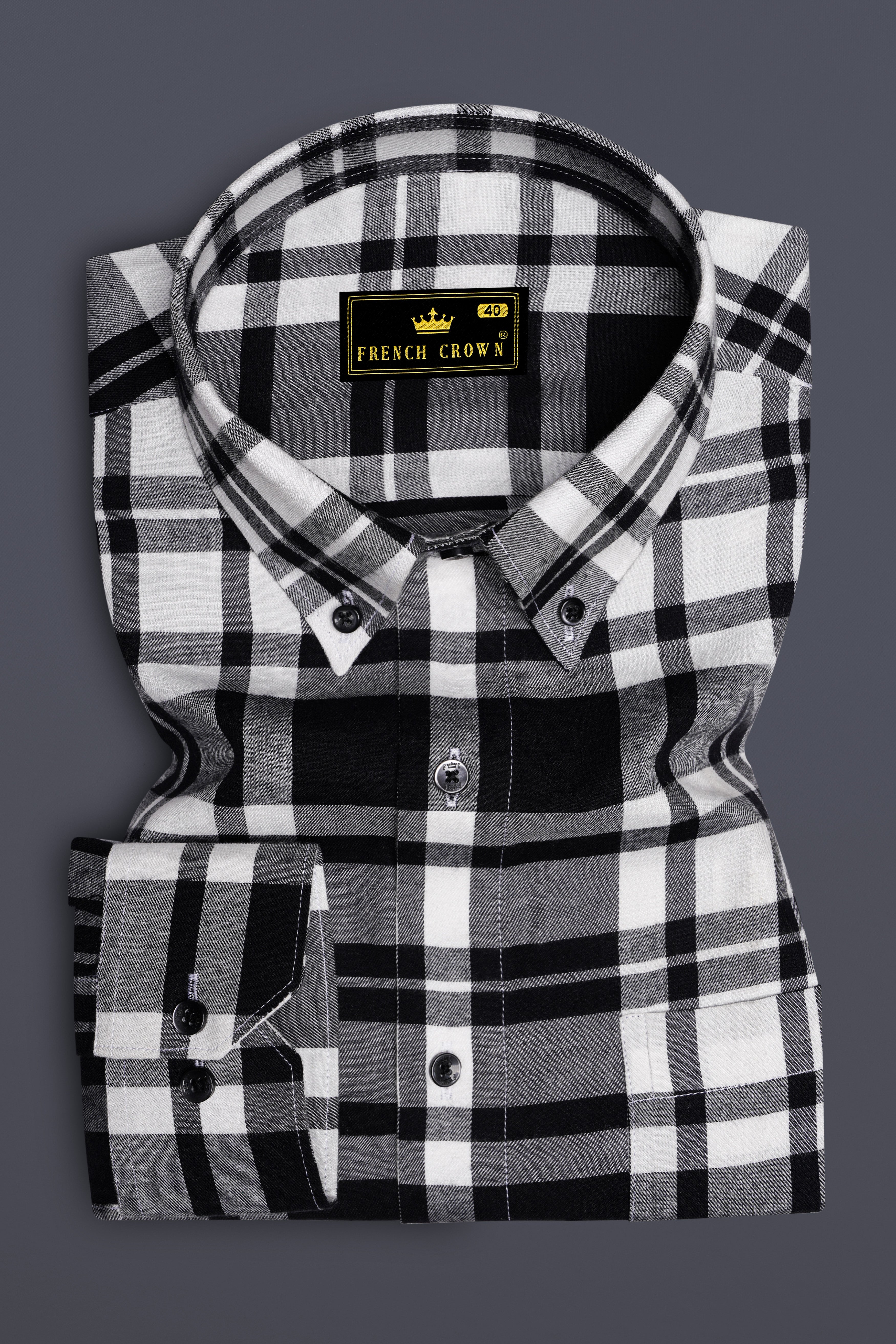 Jade Black and White Twill Plaid Premium Cotton Shirt