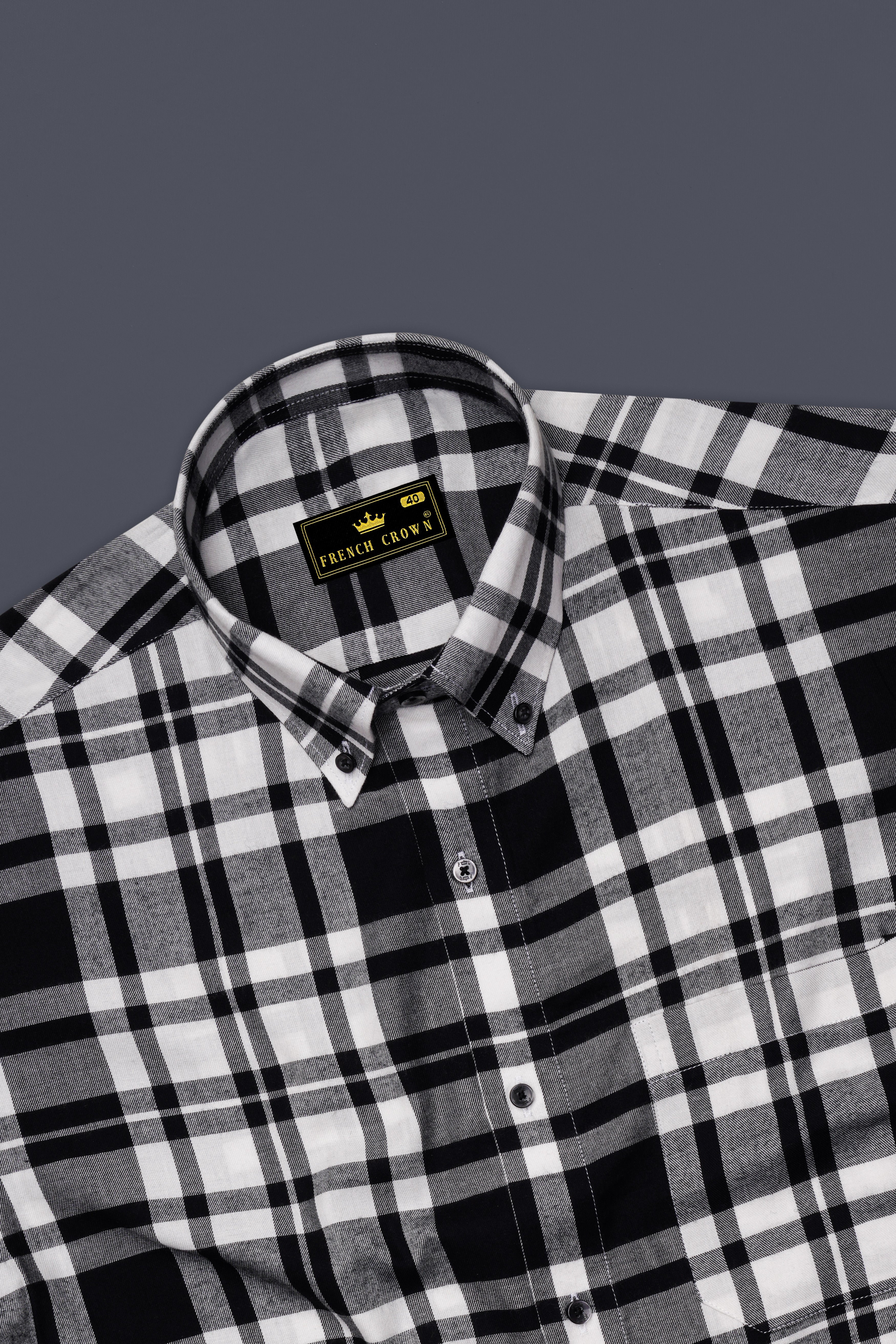 Jade Black and White Twill Plaid Premium Cotton Shirt