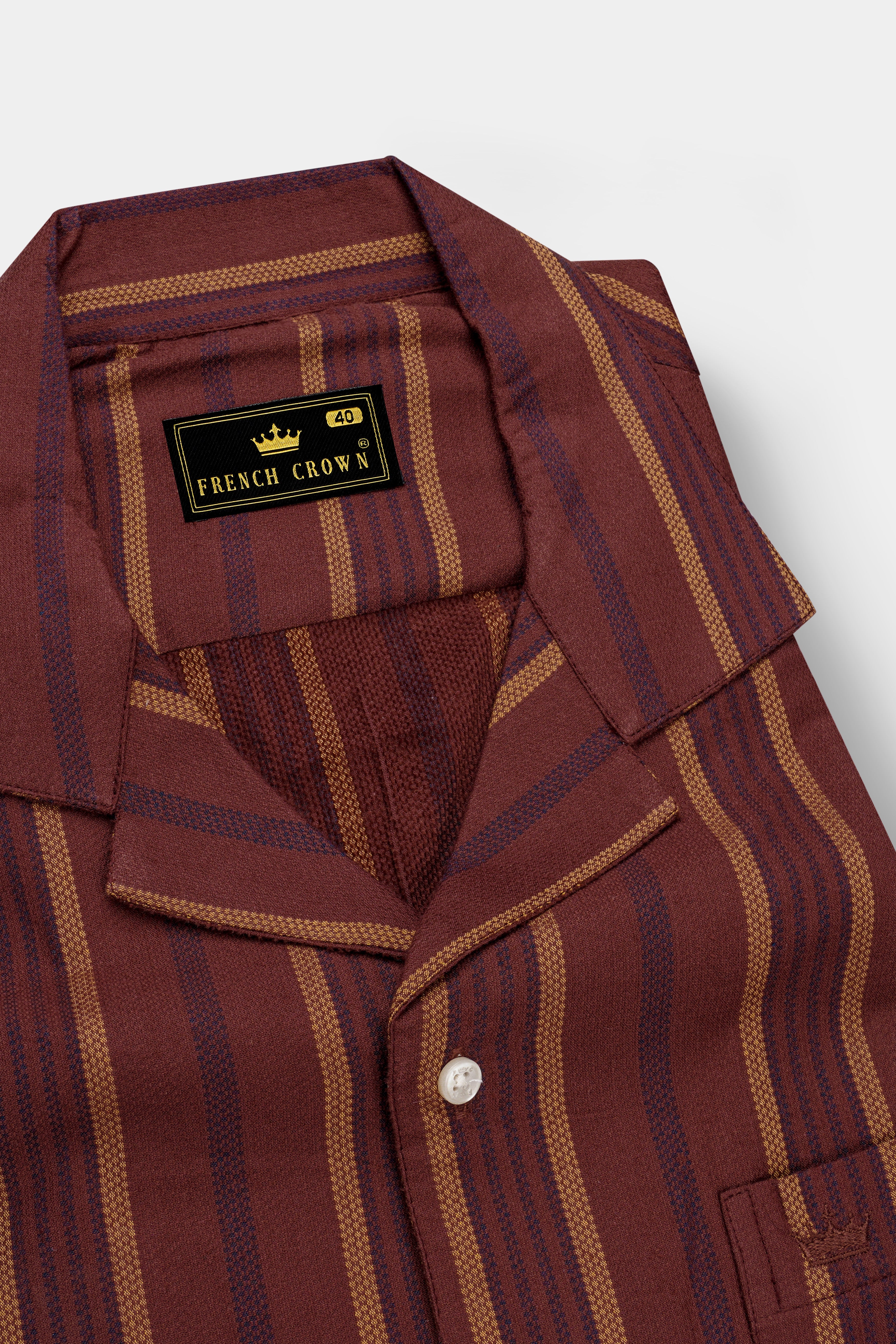 Sanguine Brown Multicolour Striped Dobby Textured Premium Giza Cotton Shirt
