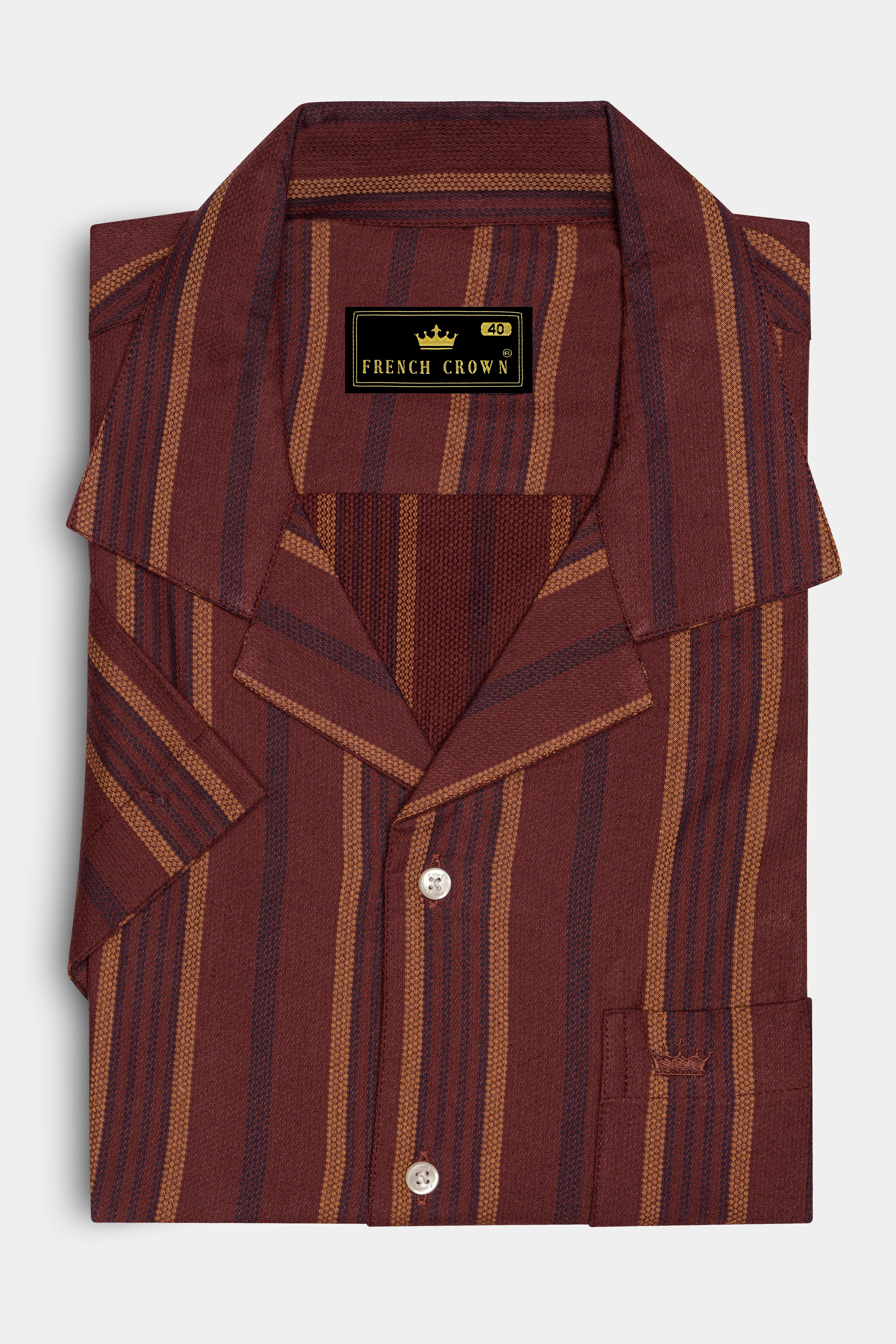 Sanguine Brown Multicolour Striped Dobby Textured Premium Giza Cotton Shirt