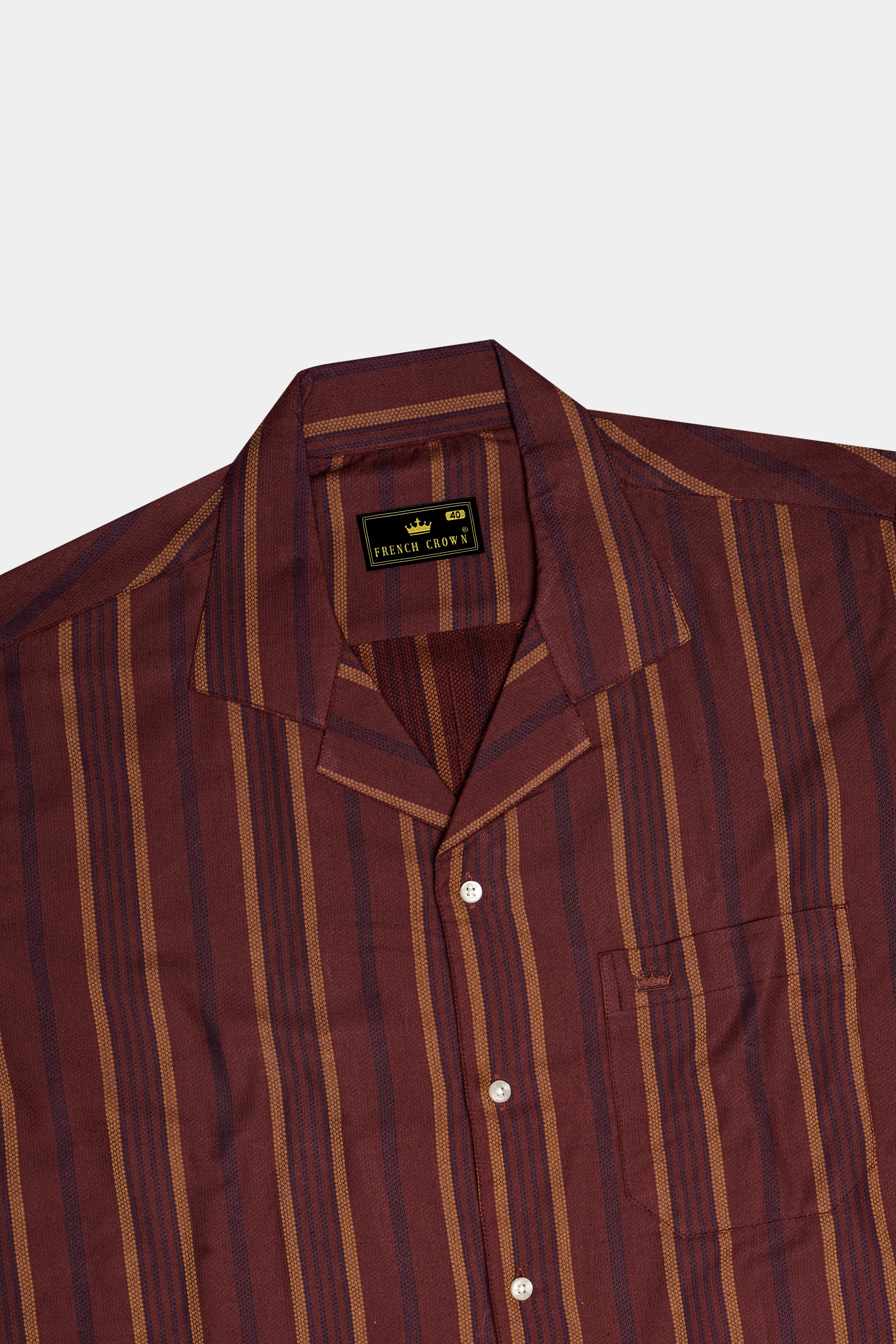 Sanguine Brown Multicolour Striped Dobby Textured Premium Giza Cotton Shirt