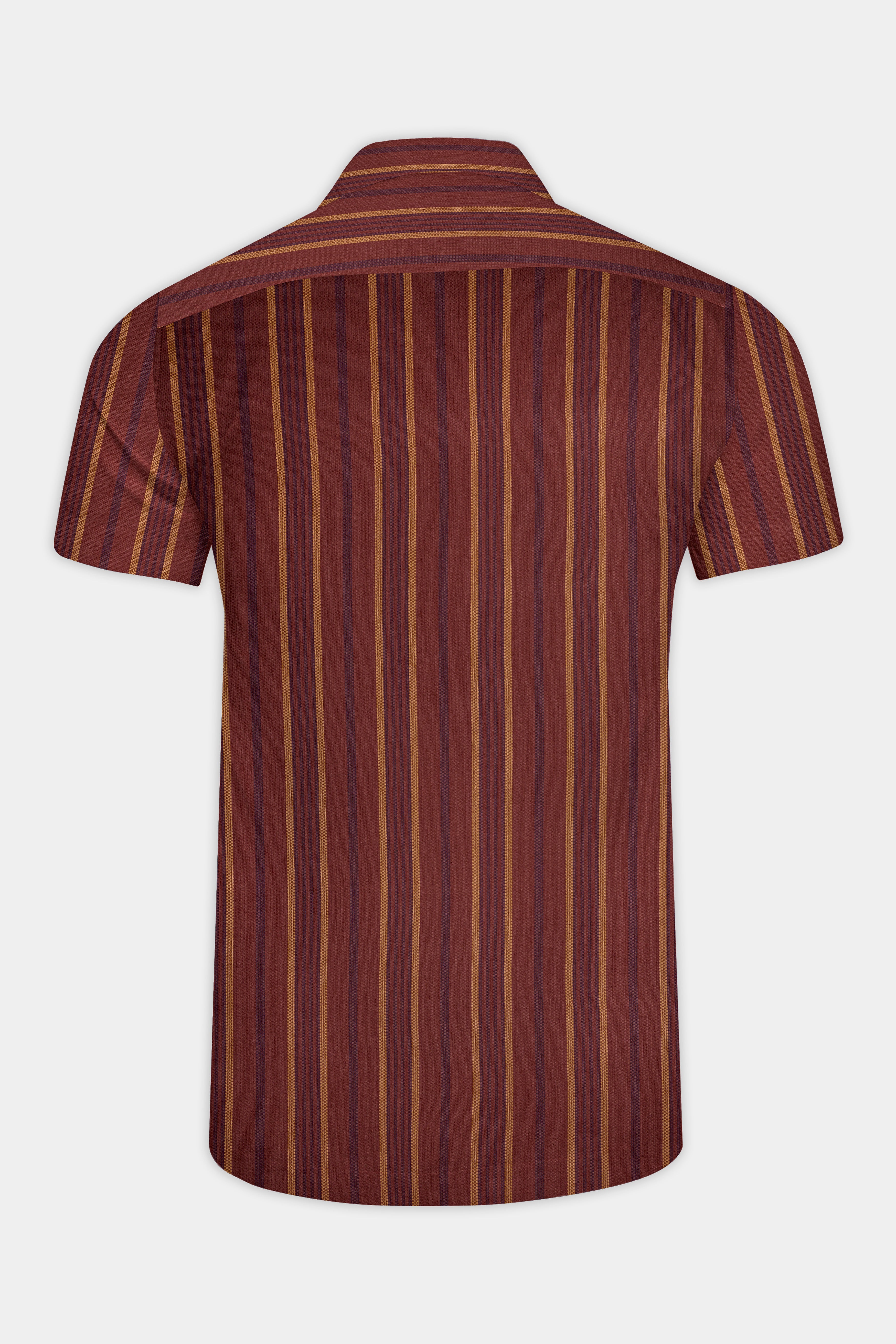 Sanguine Brown Multicolour Striped Dobby Textured Premium Giza Cotton Shirt